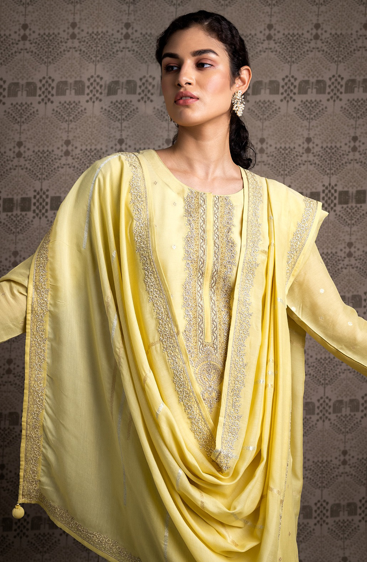 Yellow Festive Wear Cotton Designer Salwar Kameez - R157-SPR1556A