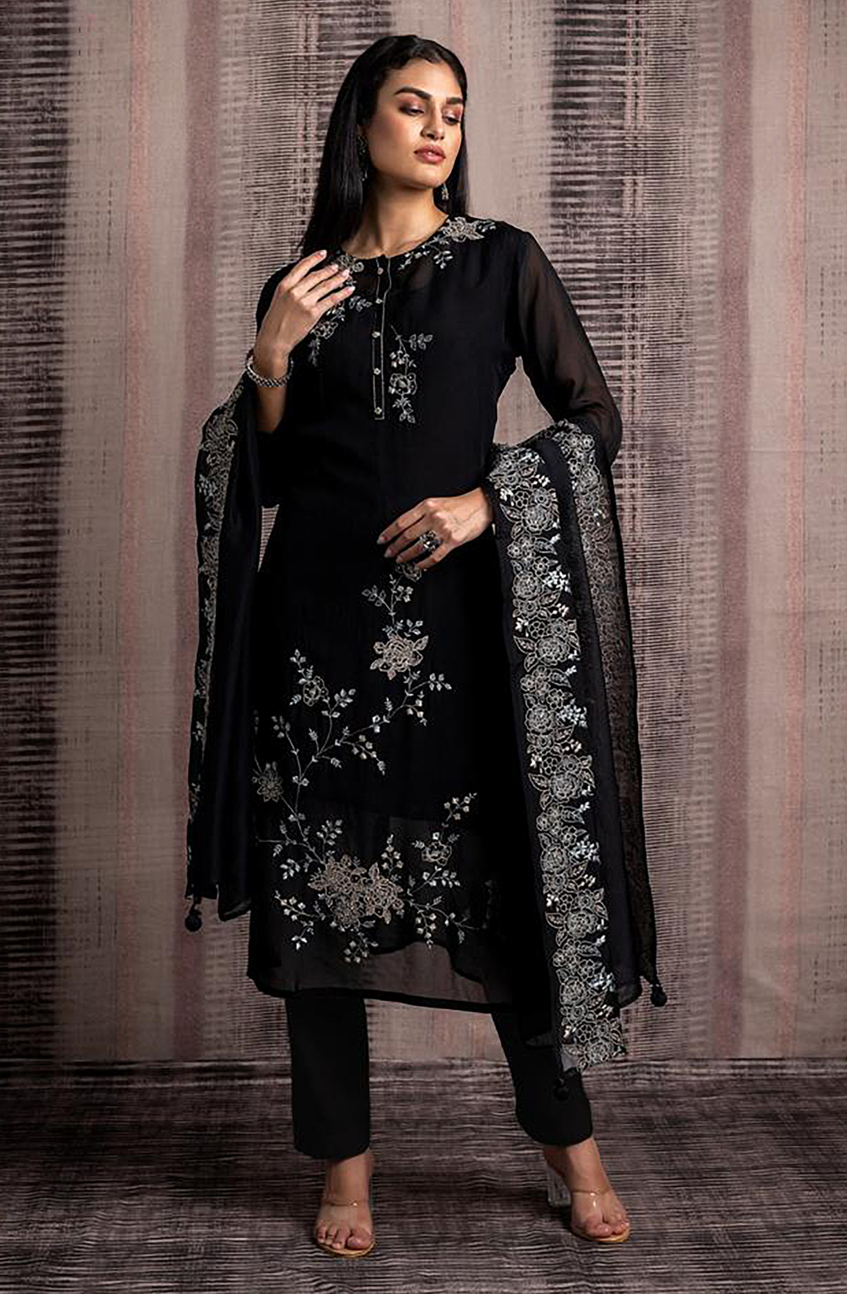 Black Beautiful Organza Festive Wear Salwar Suit - R157-SPR1561B