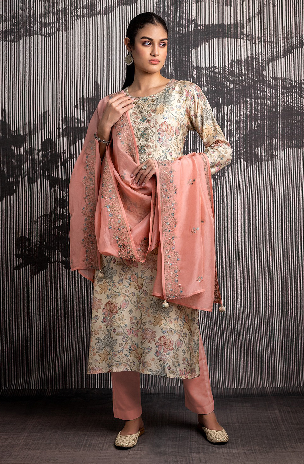 Multi-coloured Muslin Festive Wear Salwar Suit with Organza Dupatta - R157-SPR1562