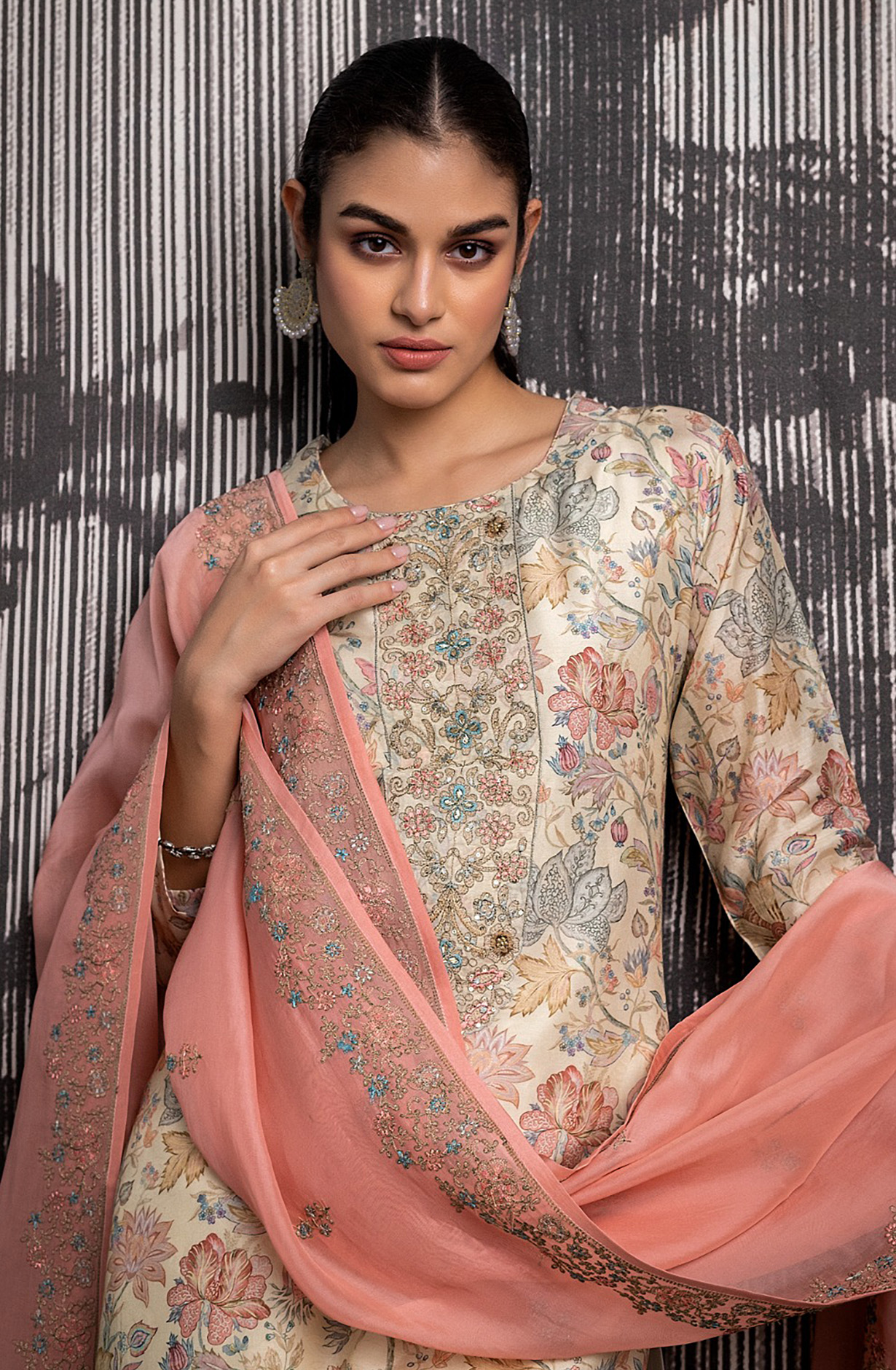 Multi-coloured Muslin Festive Wear Salwar Suit with Organza Dupatta - R157-SPR1562