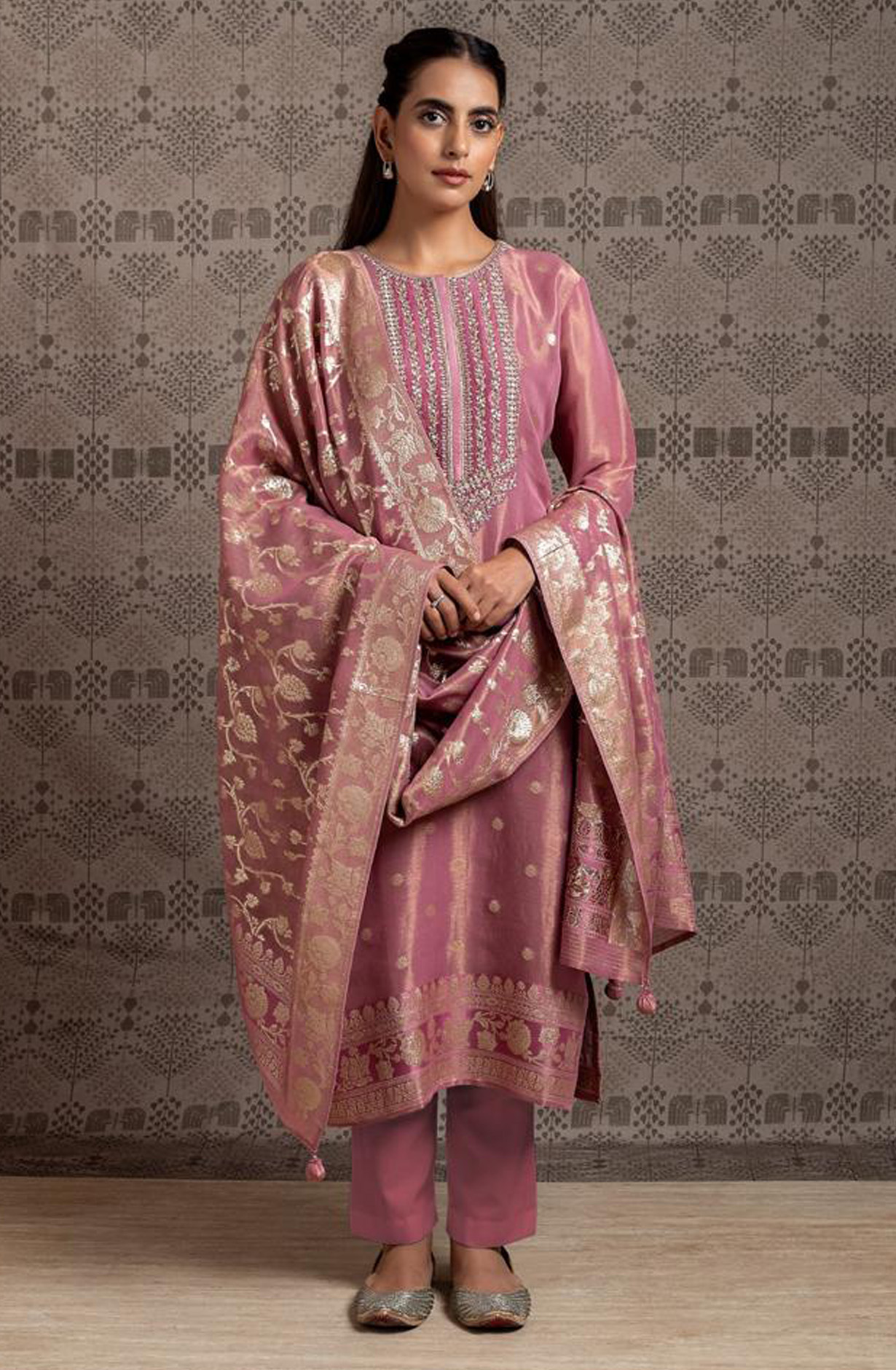 Mauve Beautiful Festive Tissue Silk Salwar Suit with Trendy Dupatta - R157-SPR1563A