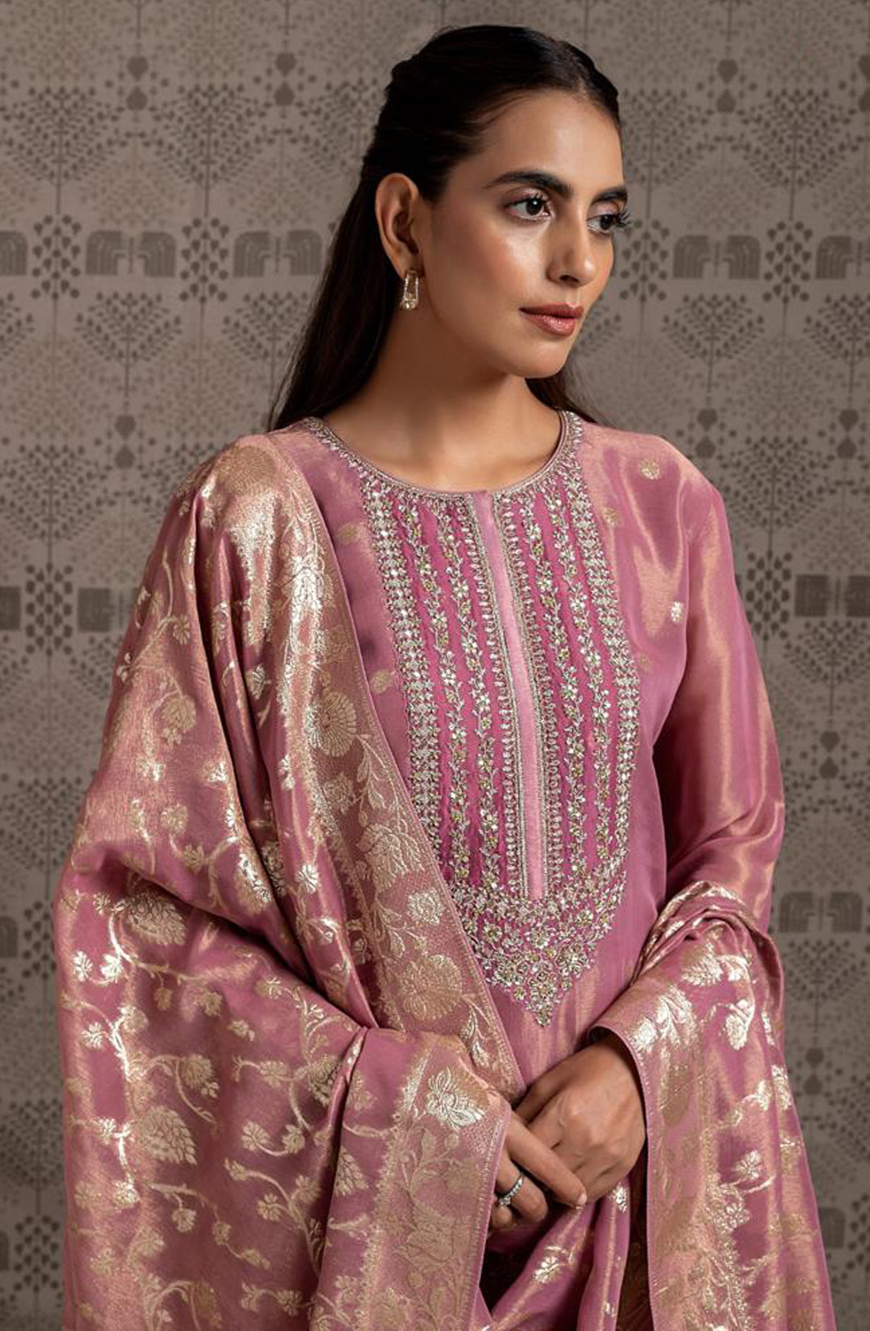 Mauve Beautiful Festive Tissue Silk Salwar Suit with Trendy Dupatta - R157-SPR1563A