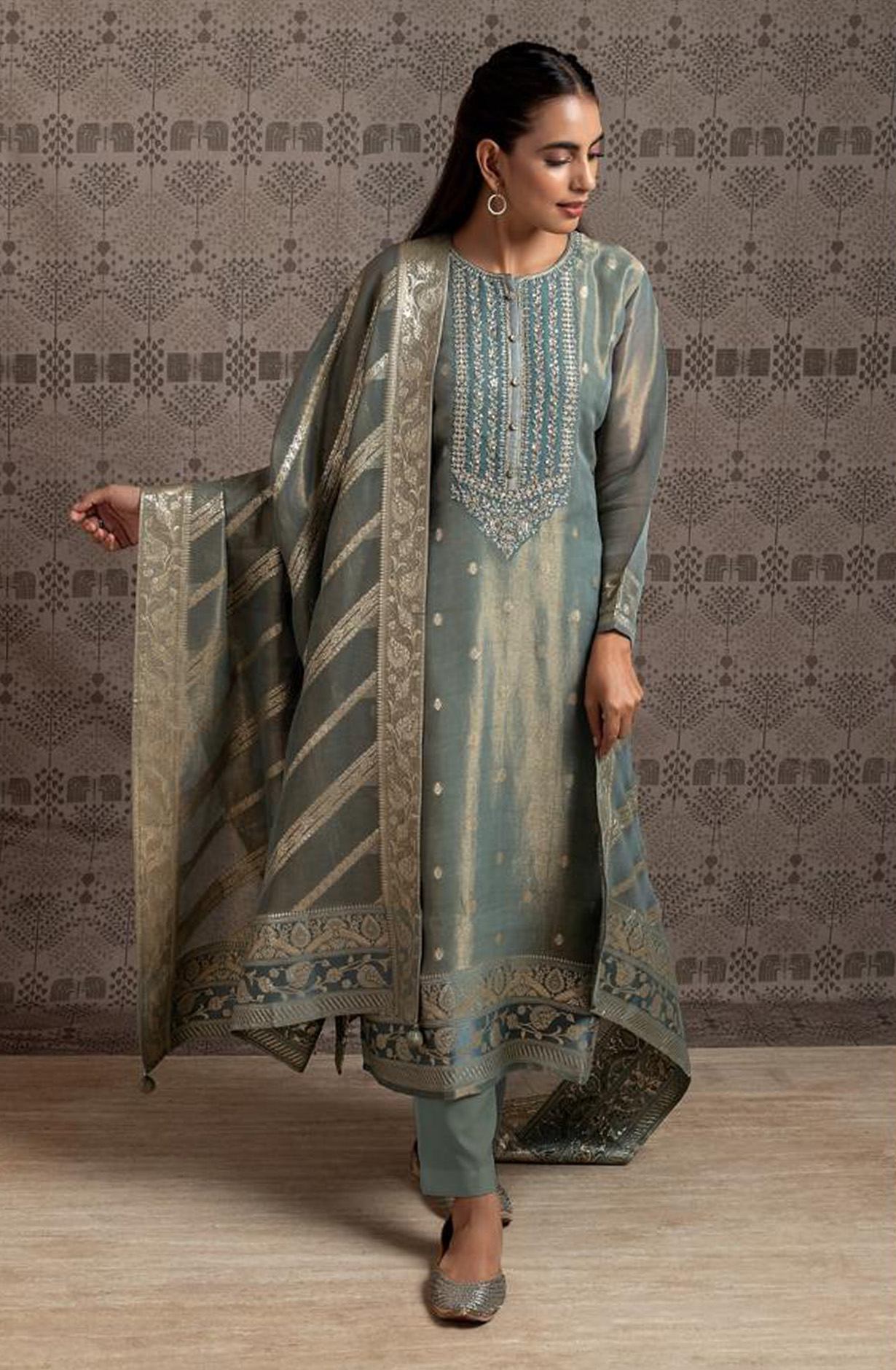 Pastel Green Beautiful Festive Tissue Silk Salwar Suit with Trendy Dupatta - R157-SPR1563B