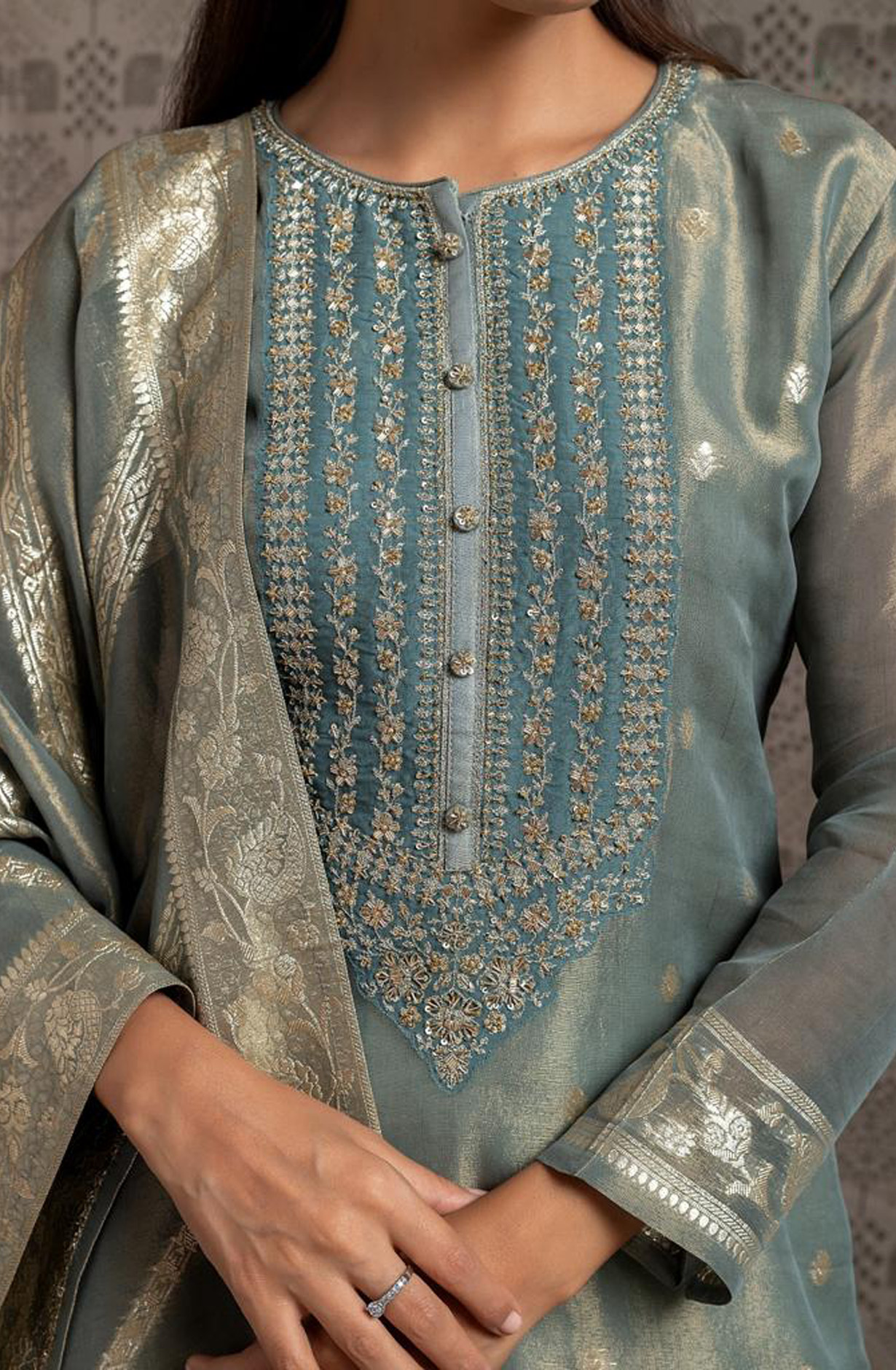 Pastel Green Beautiful Festive Tissue Silk Salwar Suit with Trendy Dupatta - R157-SPR1563B