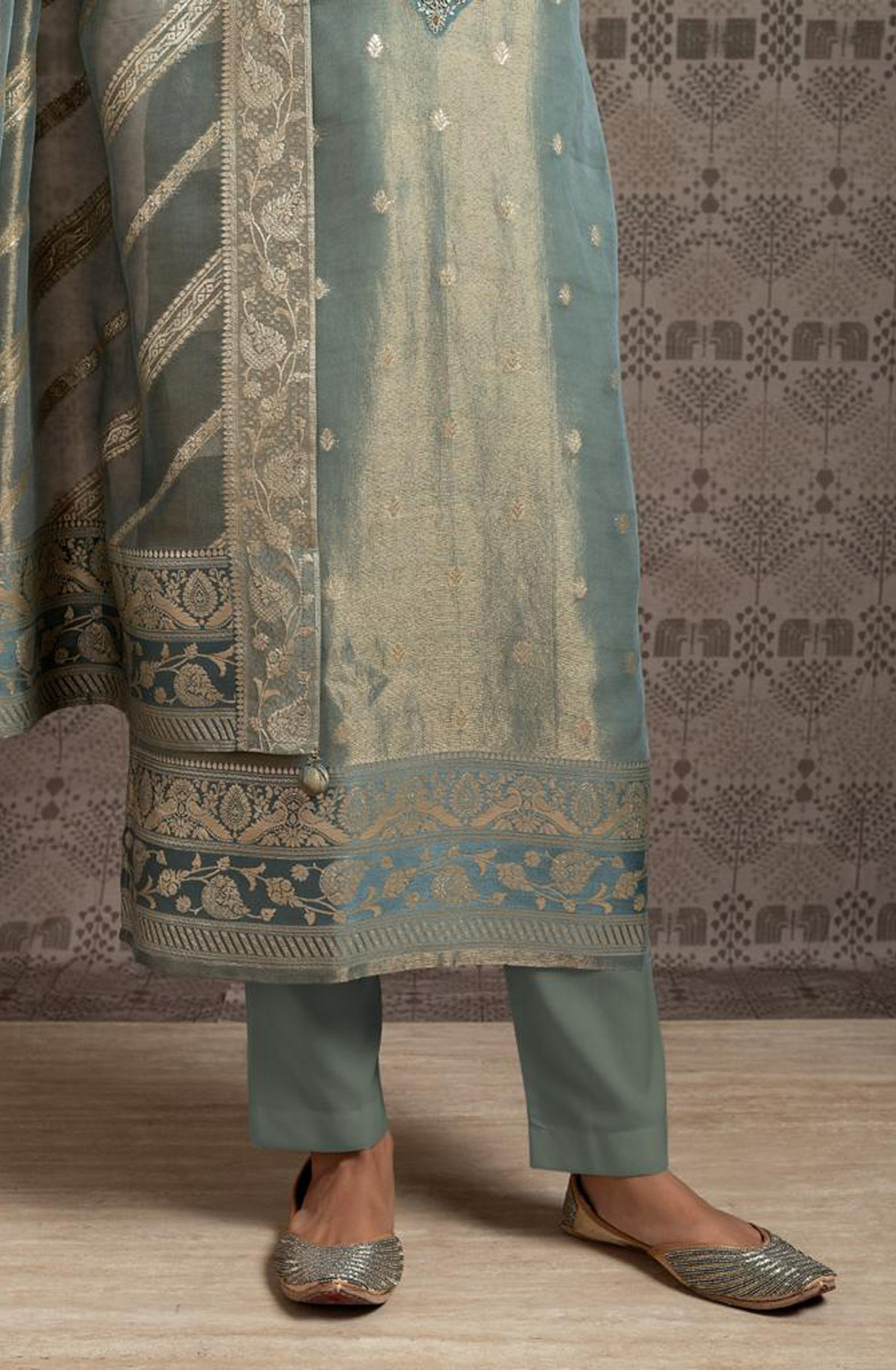 Pastel Green Beautiful Festive Tissue Silk Salwar Suit with Trendy Dupatta - R157-SPR1563B