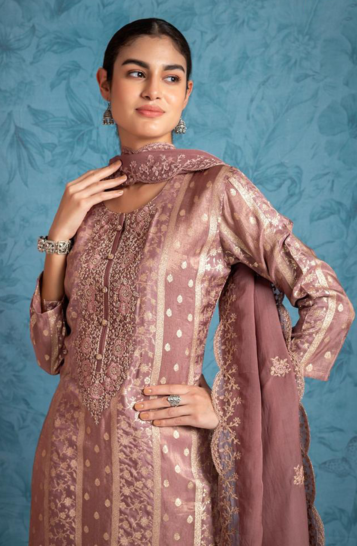 Mauve Designer Tissue Silk Festive Wear Suit with Organza Dupatta - R157-SPR1564B