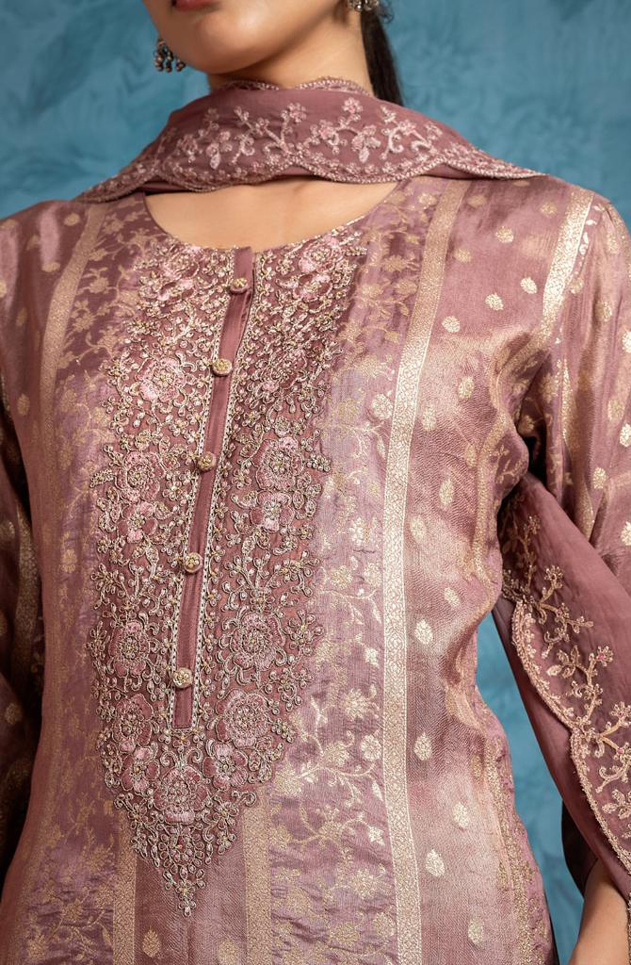 Mauve Designer Tissue Silk Festive Wear Suit with Organza Dupatta - R157-SPR1564B