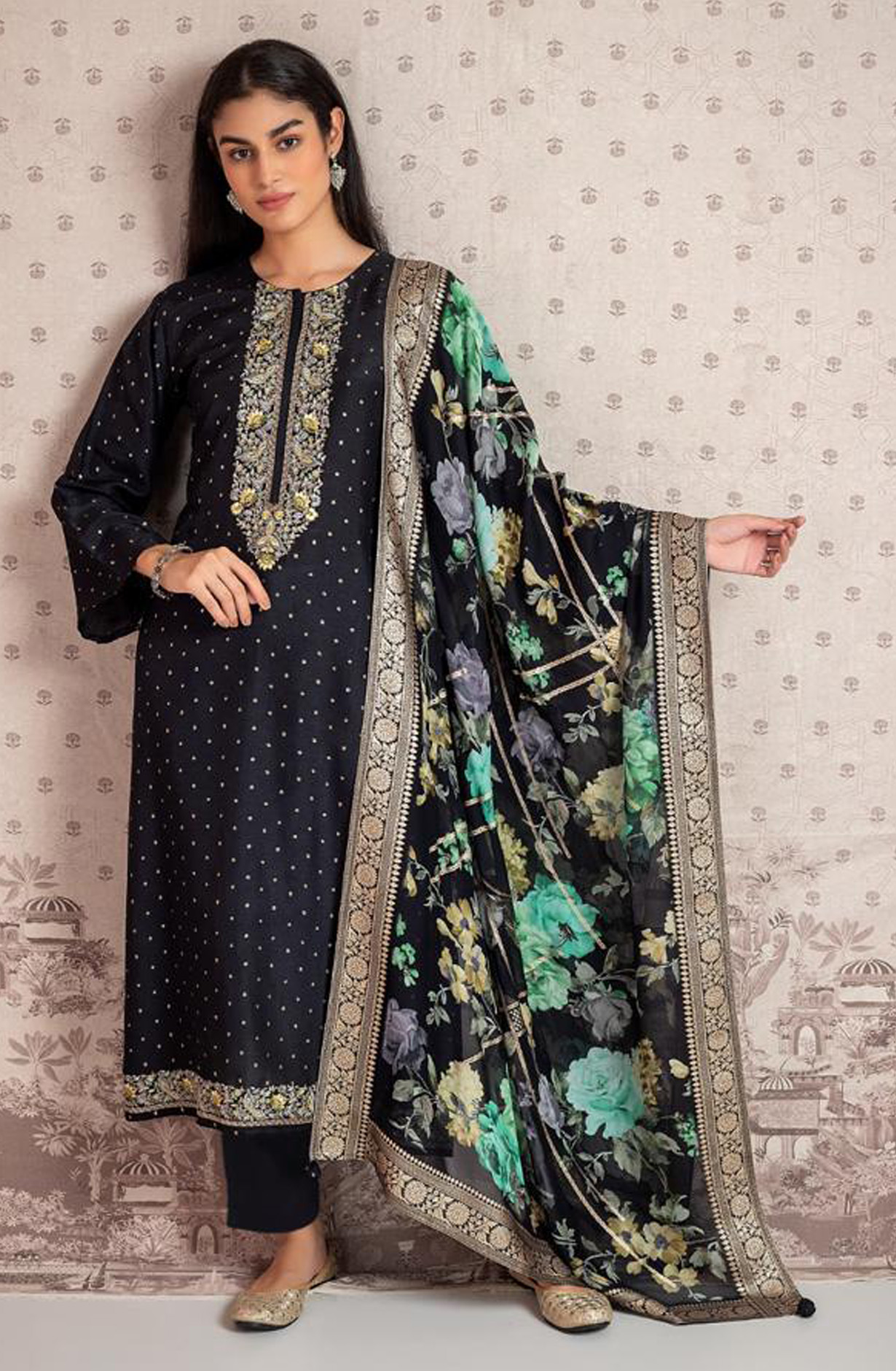 Black Designer Russian Silk Festive Salwar Kameez with Organza Dupatta - R157-SPR1565