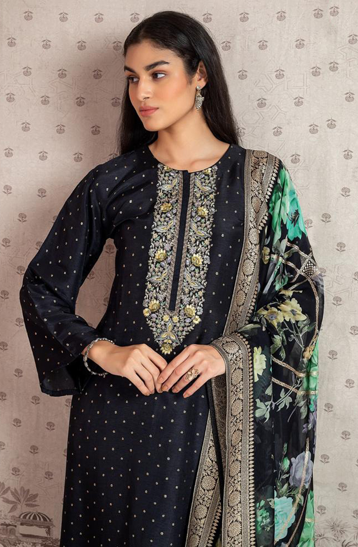 Black Designer Russian Silk Festive Salwar Kameez with Organza Dupatta - R157-SPR1565