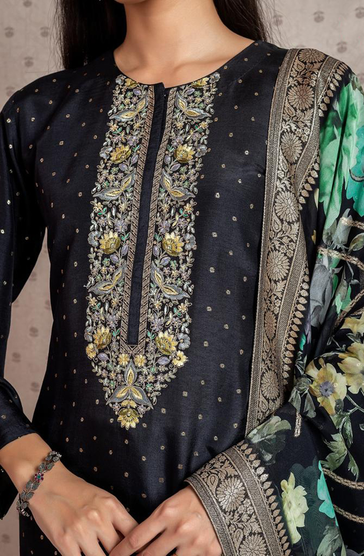 Black Designer Russian Silk Festive Salwar Kameez with Organza Dupatta - R157-SPR1565