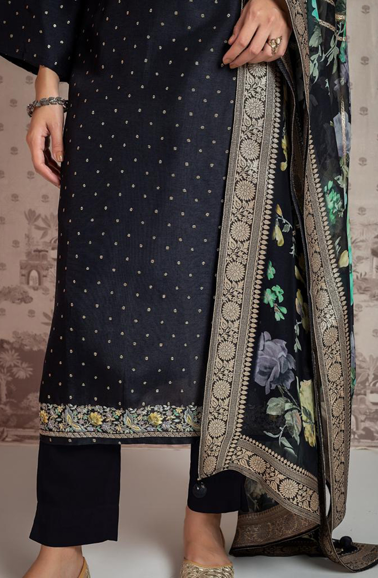 Black Designer Russian Silk Festive Salwar Kameez with Organza Dupatta - R157-SPR1565