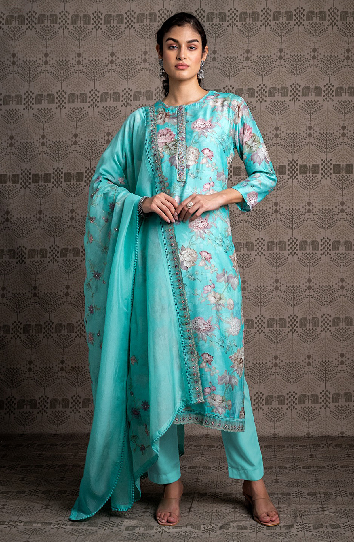 Turquoise Muslin Festive Wear Salwar Suit with Organza Dupatta - R157-SPR1568