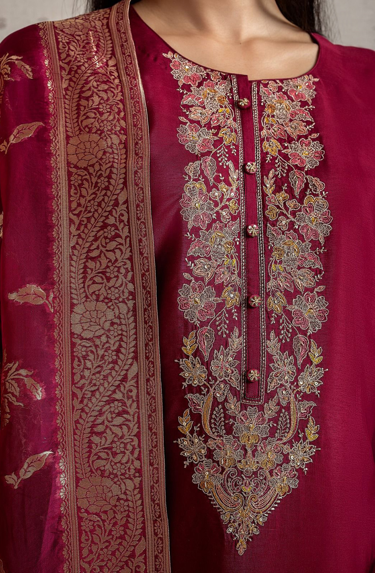 Maroon Beautiful Russian Silk Salwar Kameez with Organza Dupatta - R157-SPR1573A