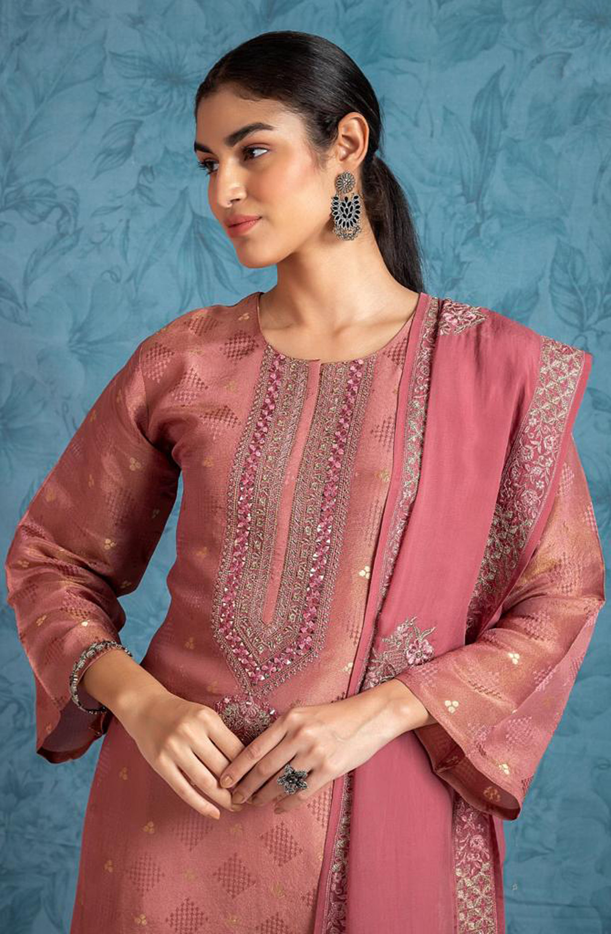 Mauve Designer Silk Festive Salwar Kameez with Organza Dupatta - R157-SPR1577A