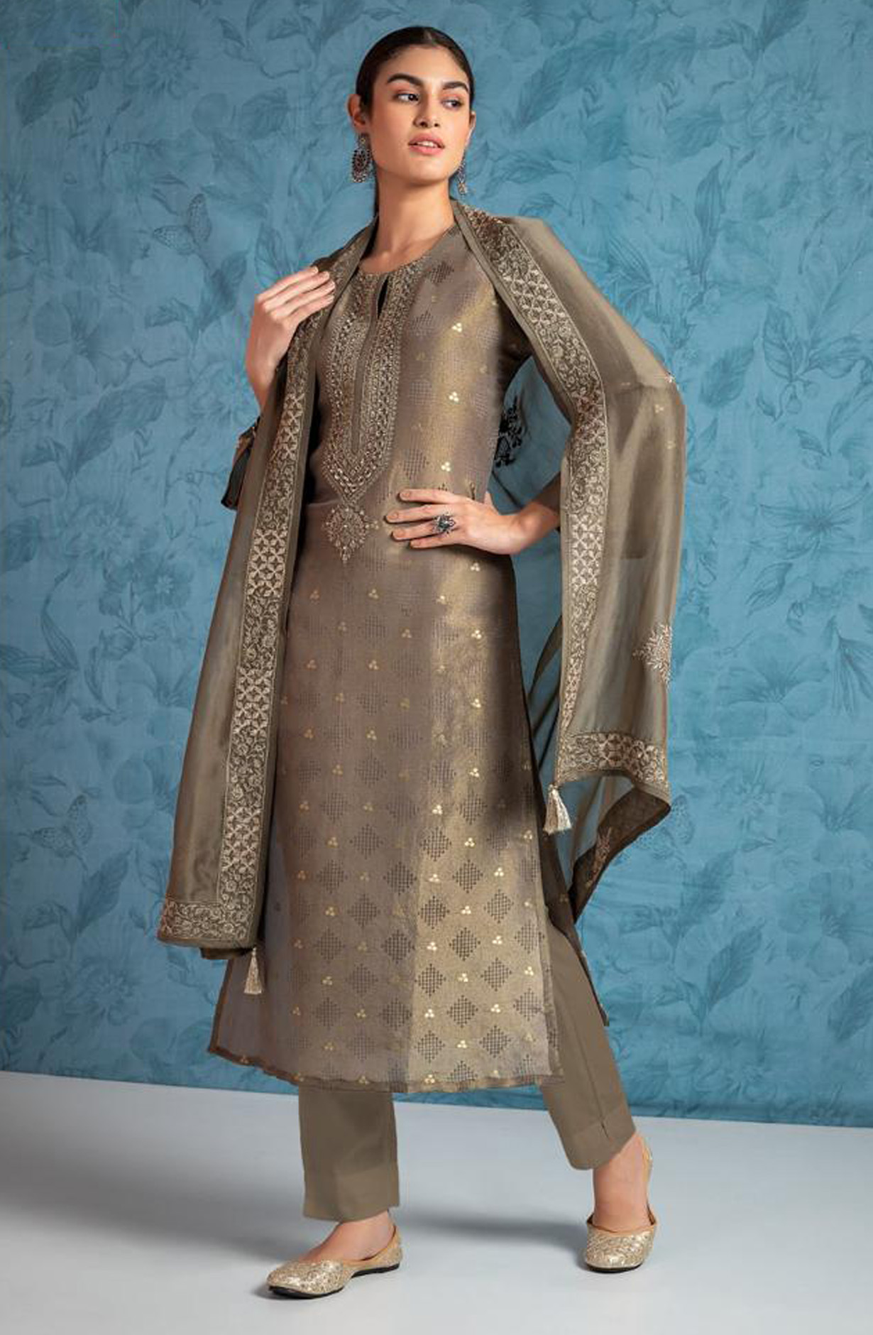 Olive Green Designer Silk Festive Salwar Kameez with Organza Dupatta - R157-SPR1577B