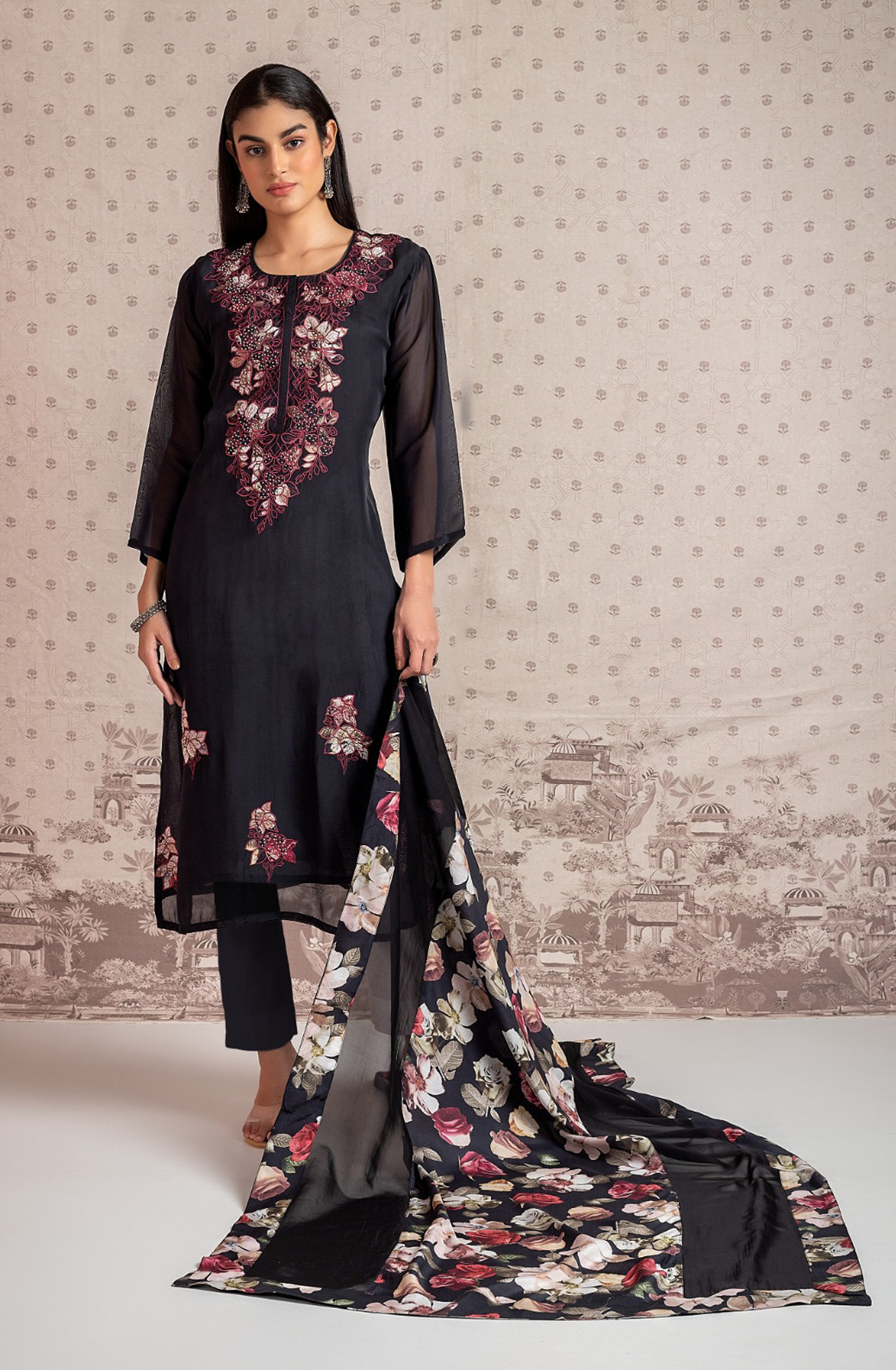Festive Special Black Silk Beautiful Embroidered Salwar Suit with Dupatta - R157-SPR1581B