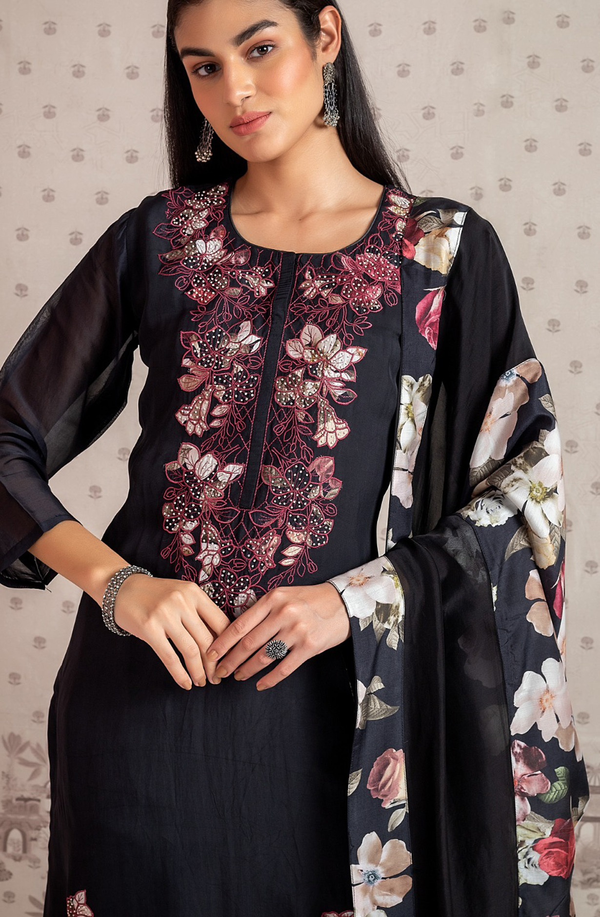 Festive Special Black Silk Beautiful Embroidered Salwar Suit with Dupatta - R157-SPR1581B