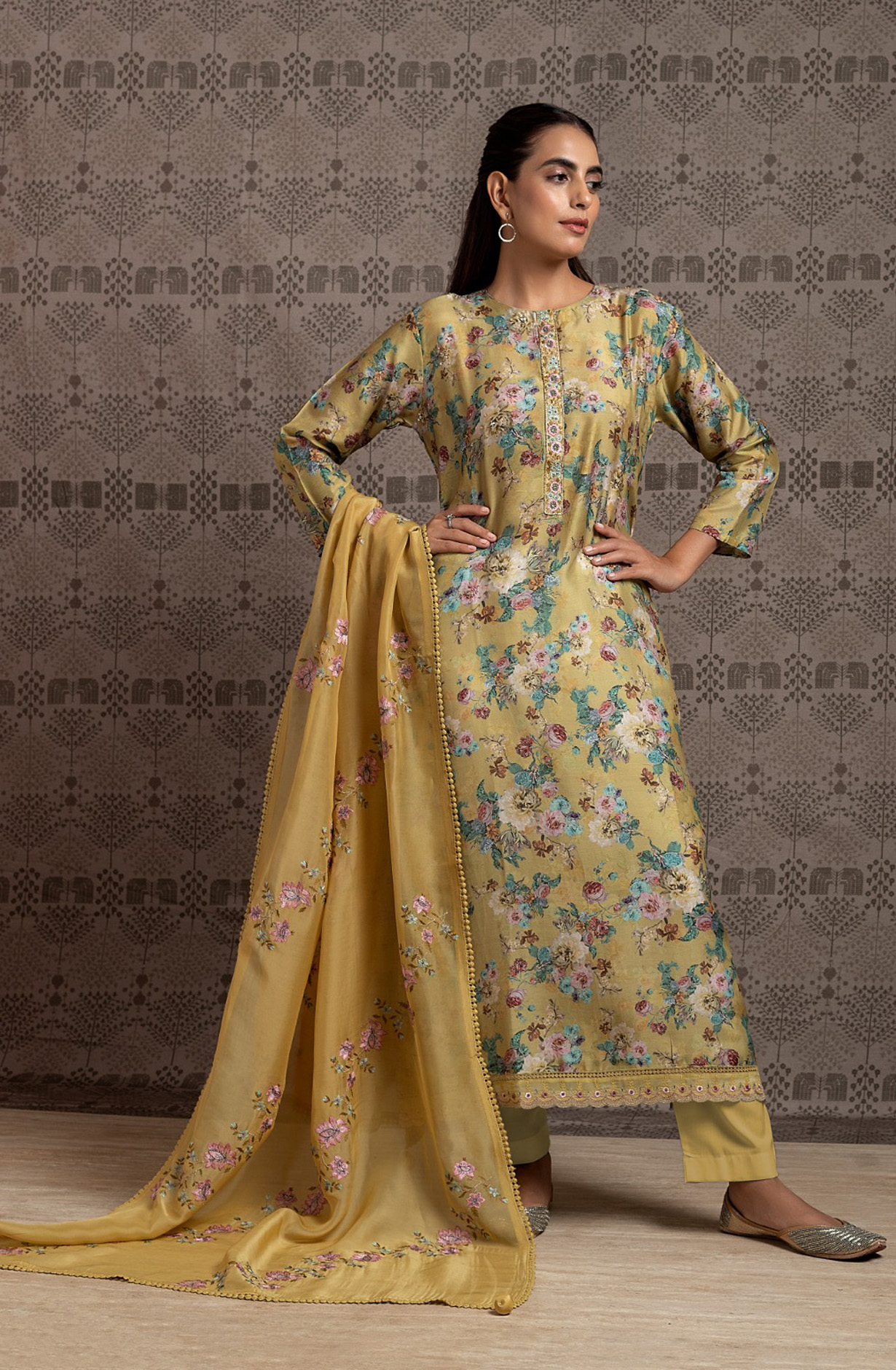 Festive Special Mehndi Silk Beautiful Salwar Suit with Organza Dupatta - R157-SPR1589A