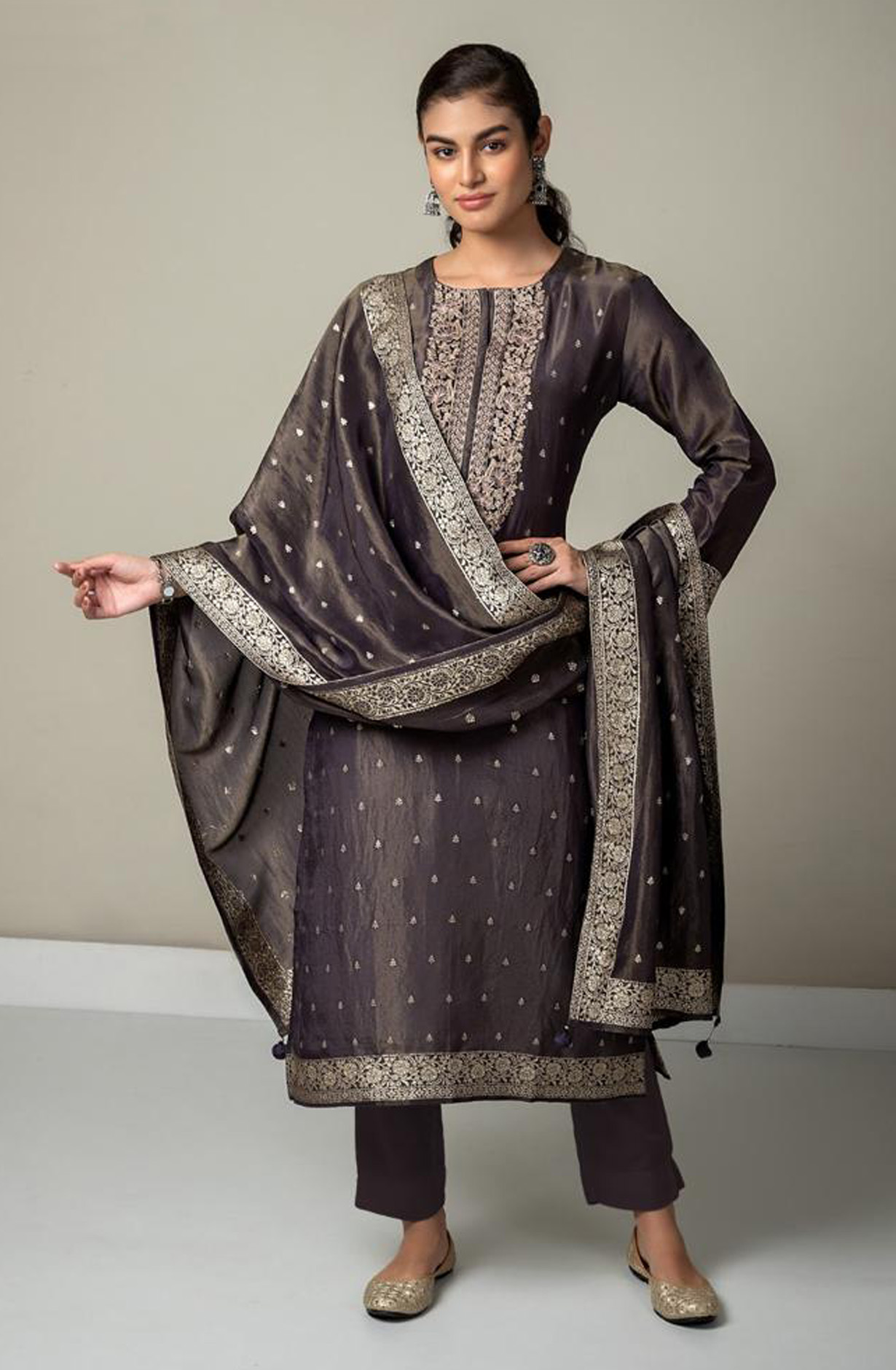 Designer Purple Tissue Silk Festive Wear Suit-sets - R157-SPR1592B