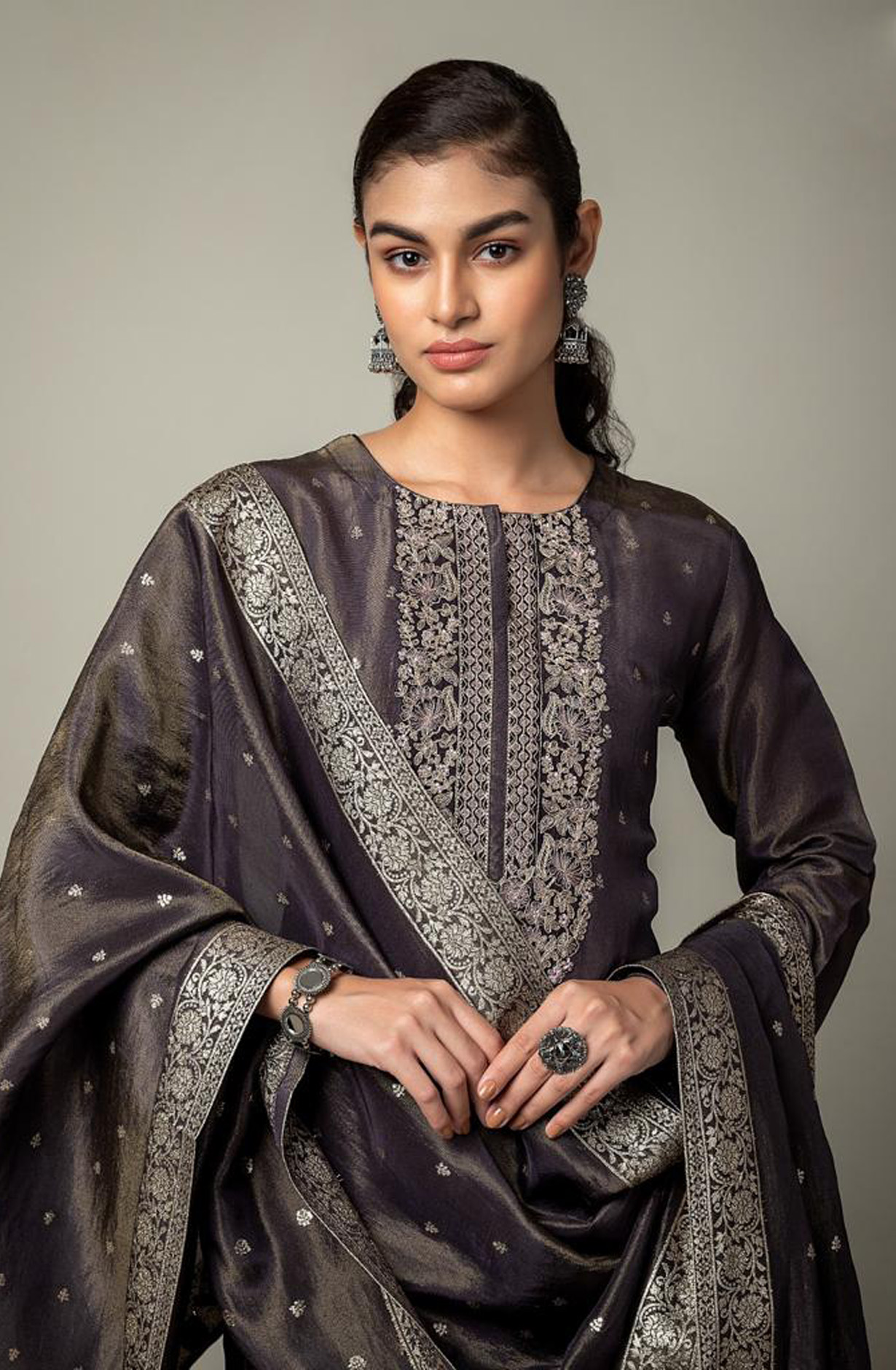 Designer Purple Tissue Silk Festive Wear Suit-sets - R157-SPR1592B