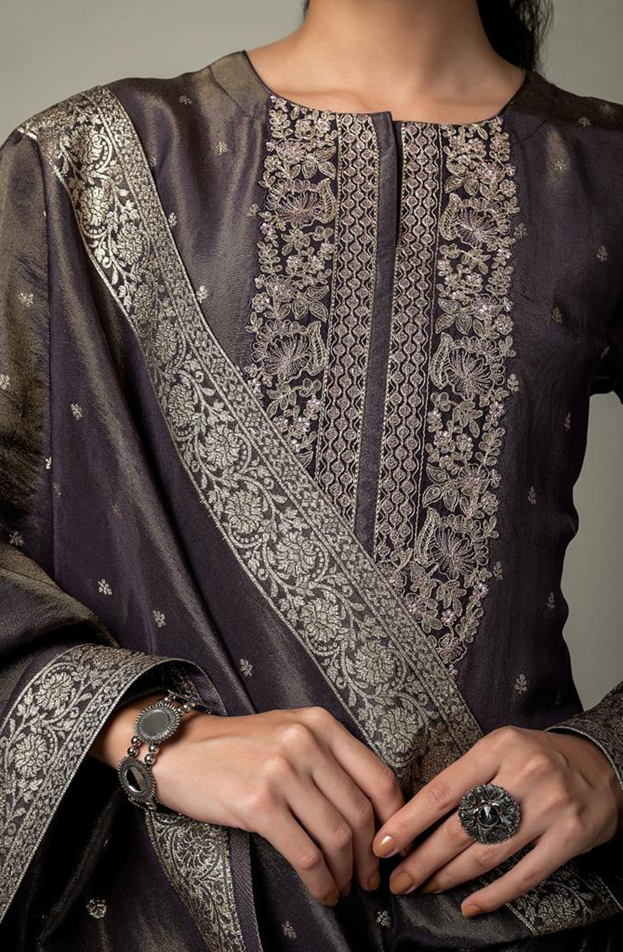 Designer Purple Tissue Silk Festive Wear Suit-sets - R157-SPR1592B