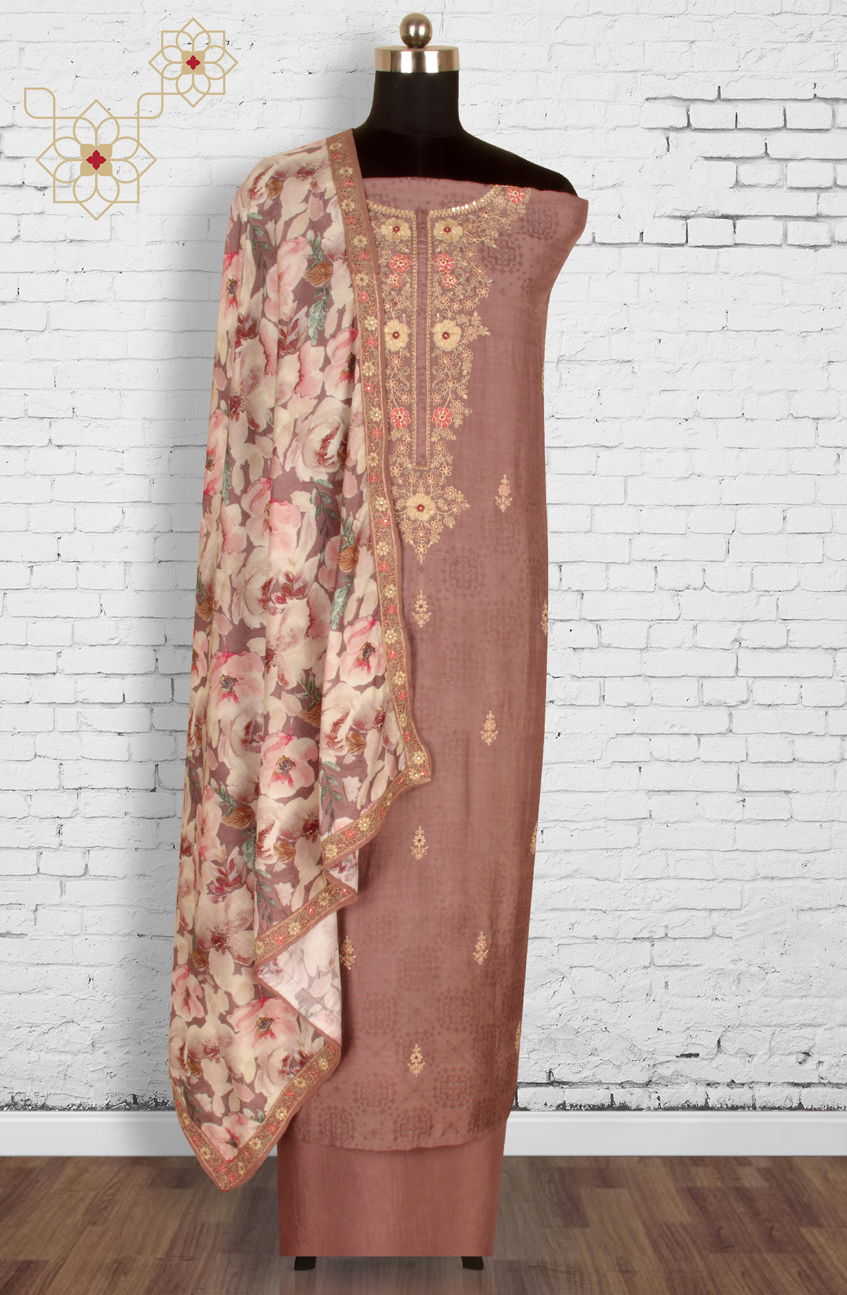 Mauve Beautiful Silk Jacquard Salwar Kameez with Dupatta - R157-SPR1599