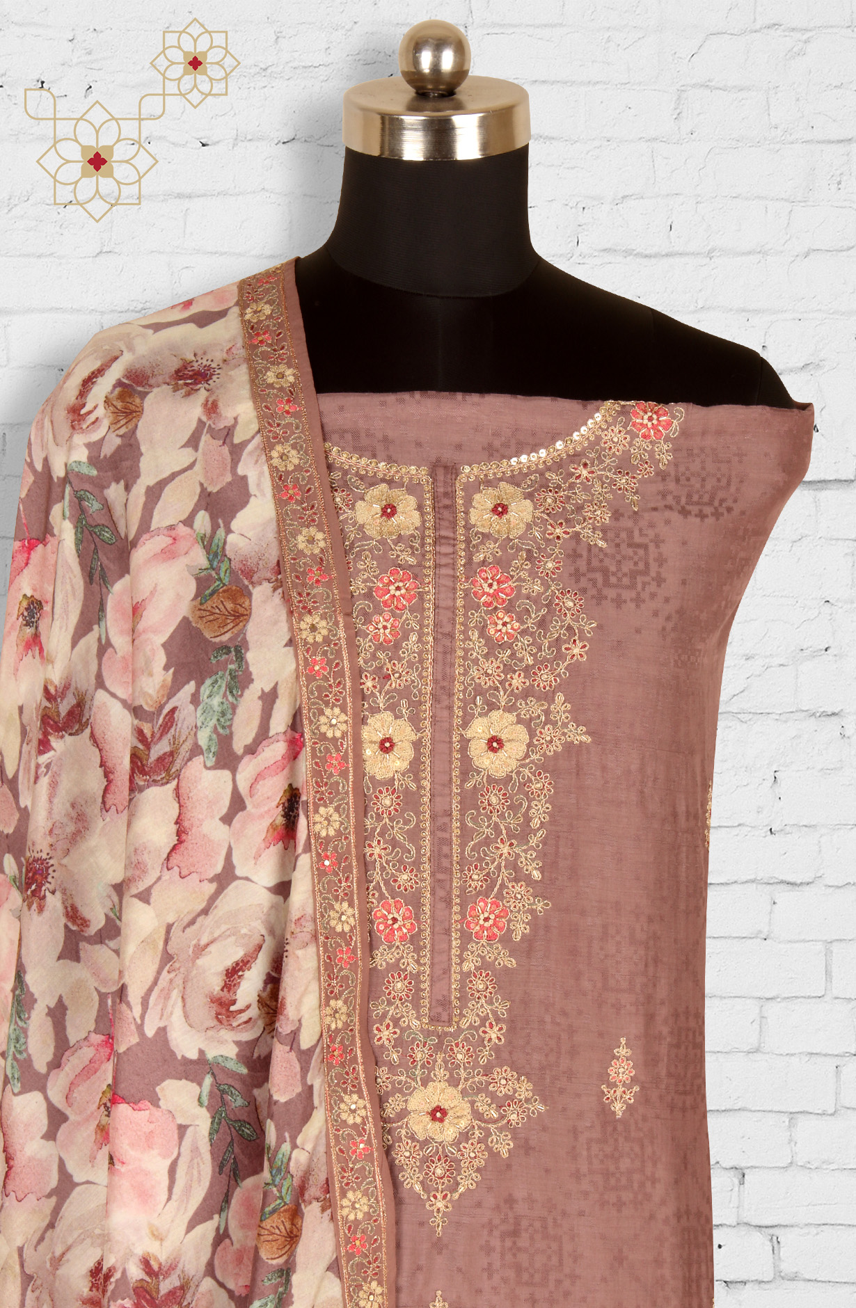 Mauve Beautiful Silk Jacquard Salwar Kameez with Dupatta - R157-SPR1599