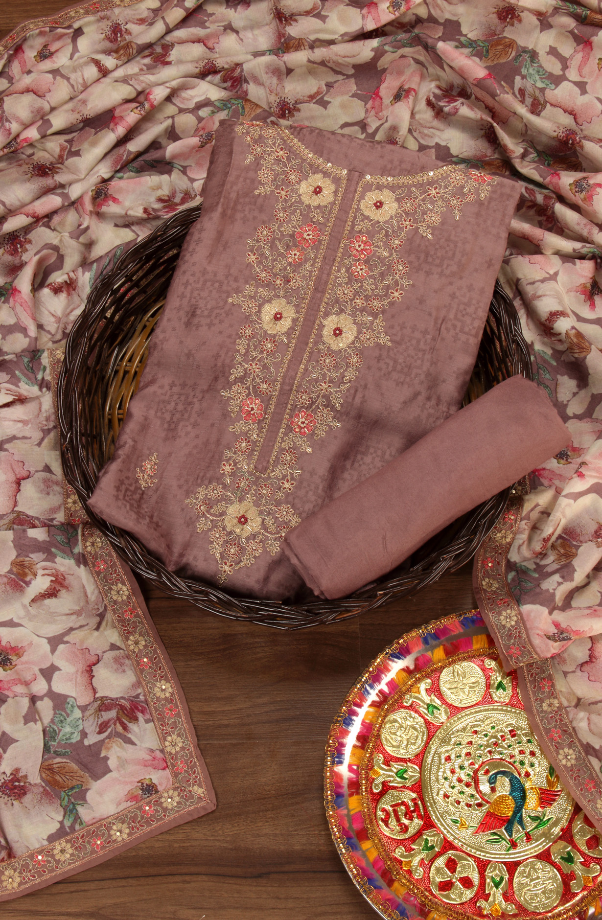 Mauve Beautiful Silk Jacquard Salwar Kameez with Dupatta - R157-SPR1599