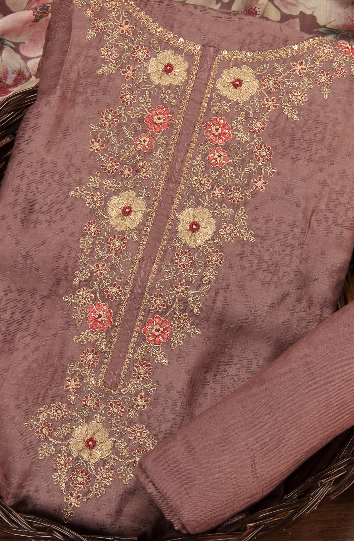 Mauve Beautiful Silk Jacquard Salwar Kameez with Dupatta - R157-SPR1599