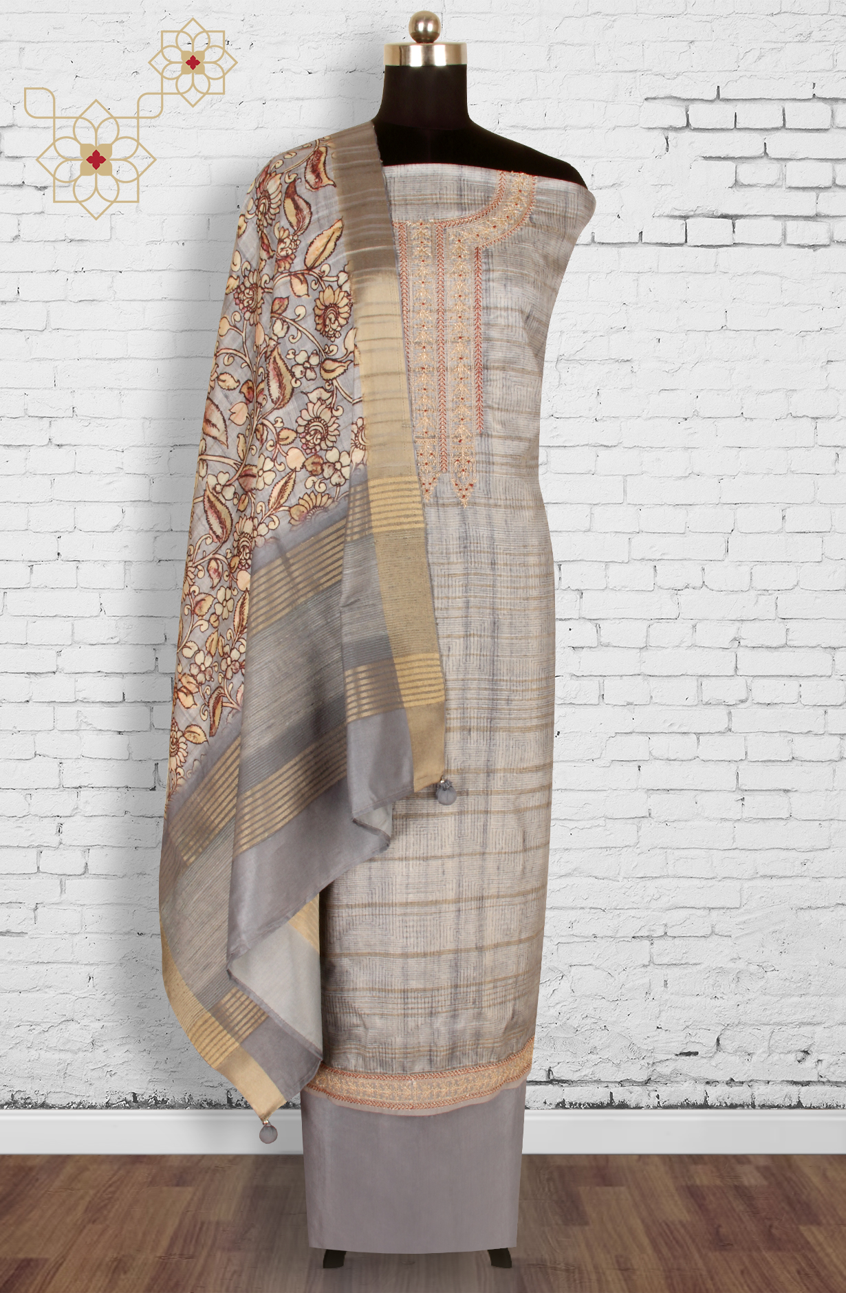 Grey Beautiful Silk Unstitched Salwar Kameez - R157-SPR1600B