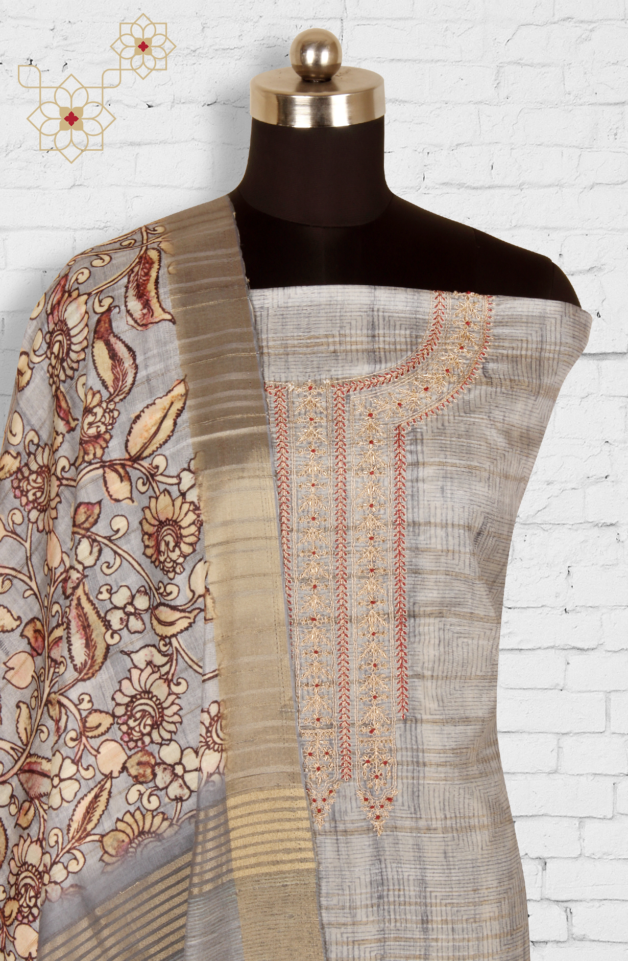 Grey Beautiful Silk Unstitched Salwar Kameez - R157-SPR1600B