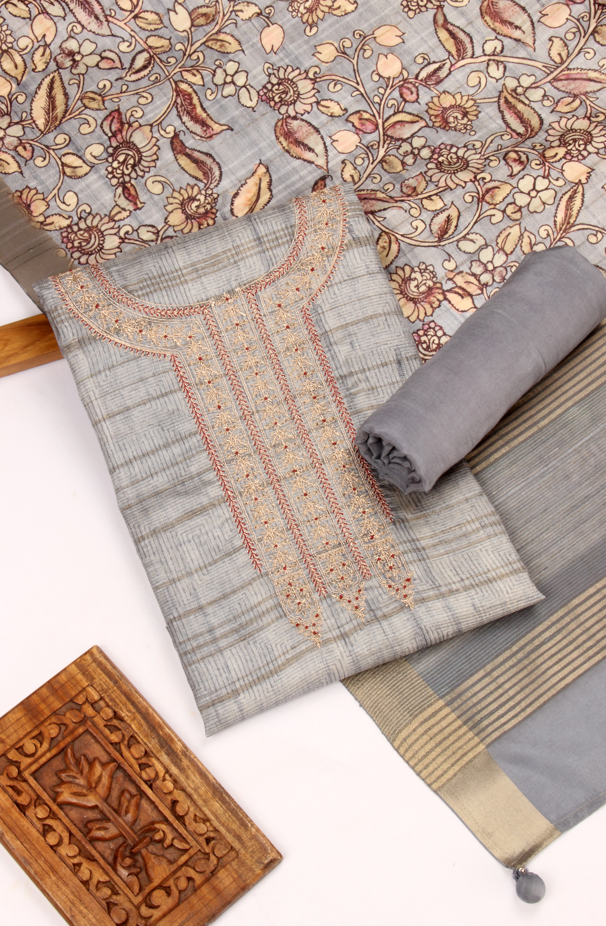 Grey Beautiful Silk Unstitched Salwar Kameez - R157-SPR1600B