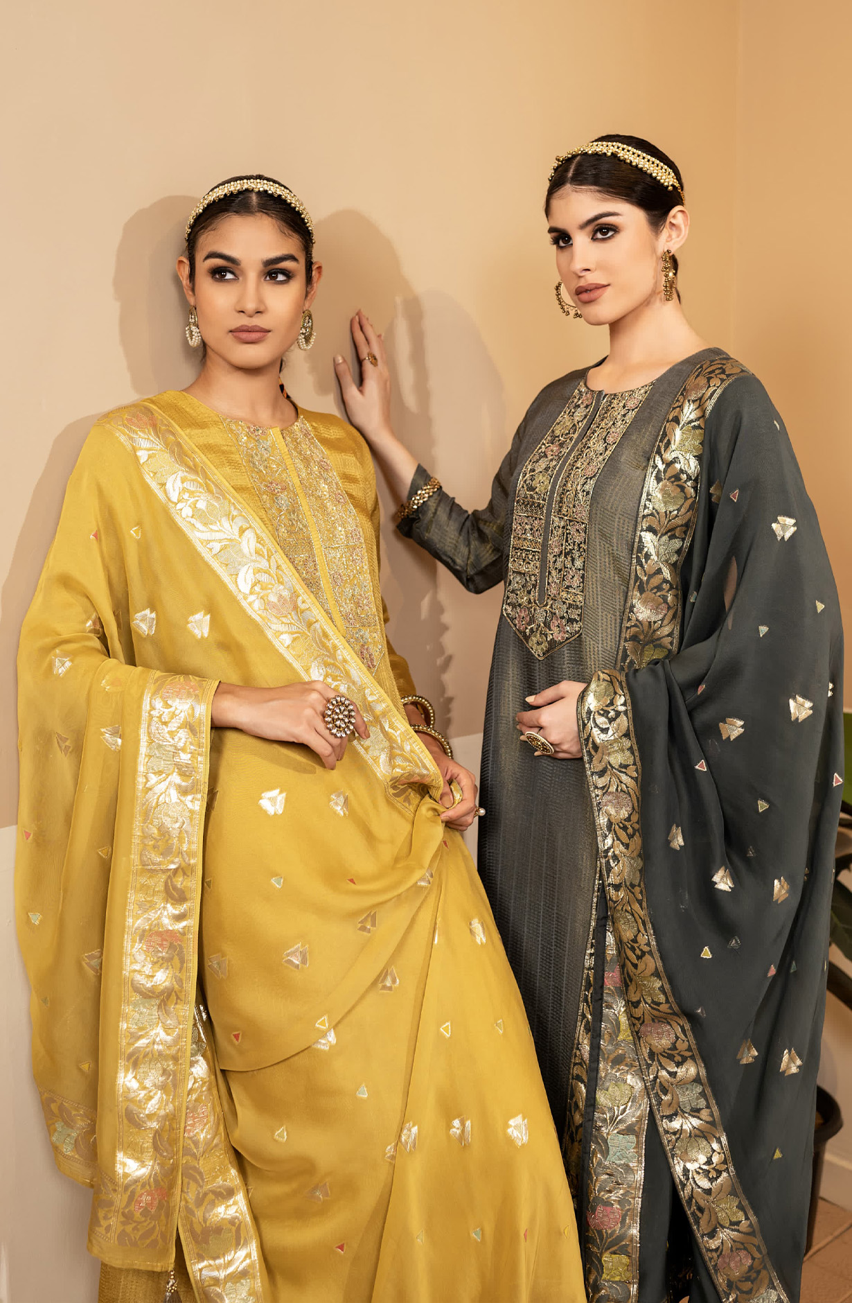 Mustard Yellow Designer Tissue Silk Festive Wear Suit with Organza Dupatta - R157-SPR1608A