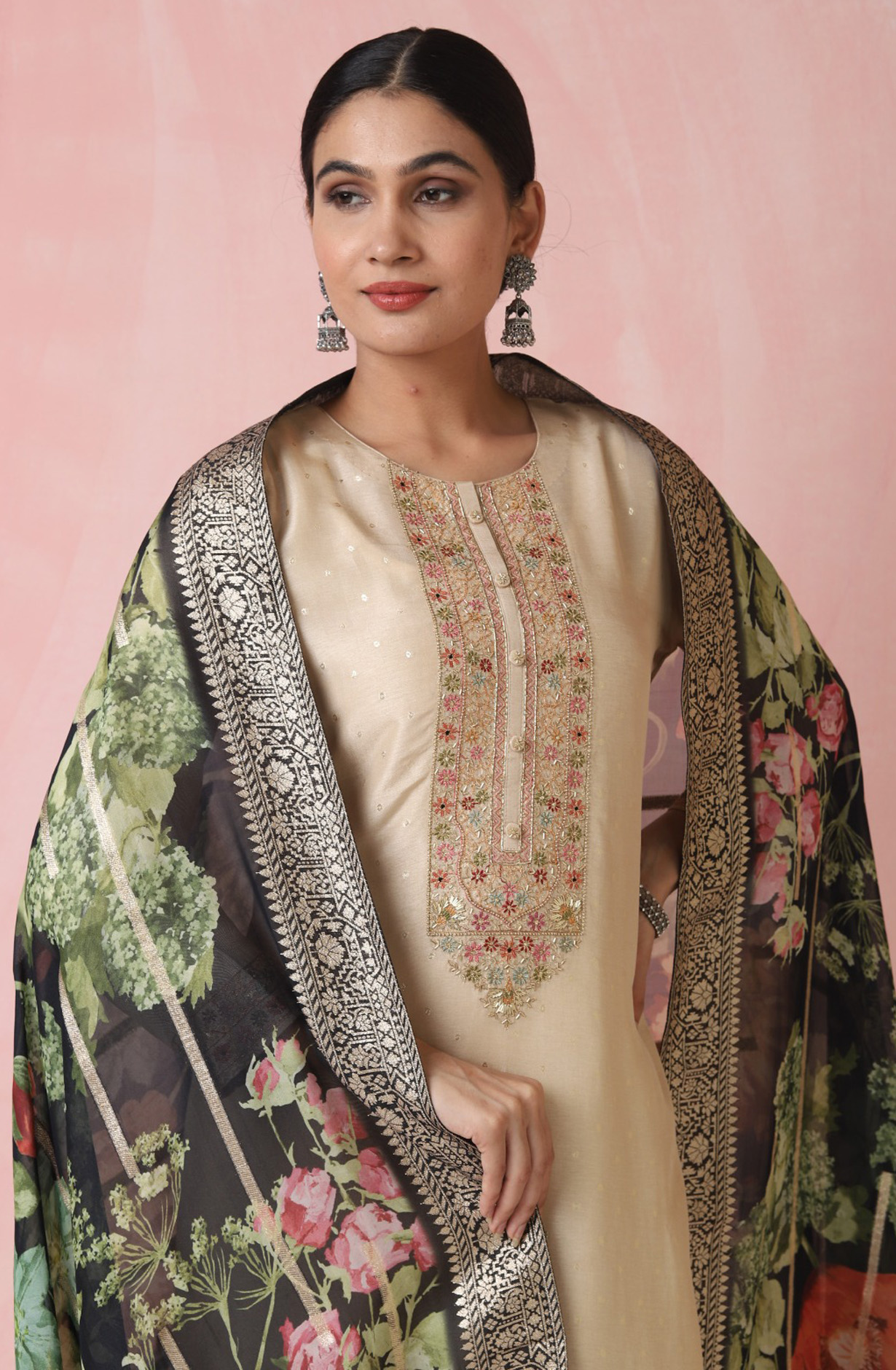 Beige Designer Silk Festive Salwar Kameez with Organza Dupatta - R157-SPR1618