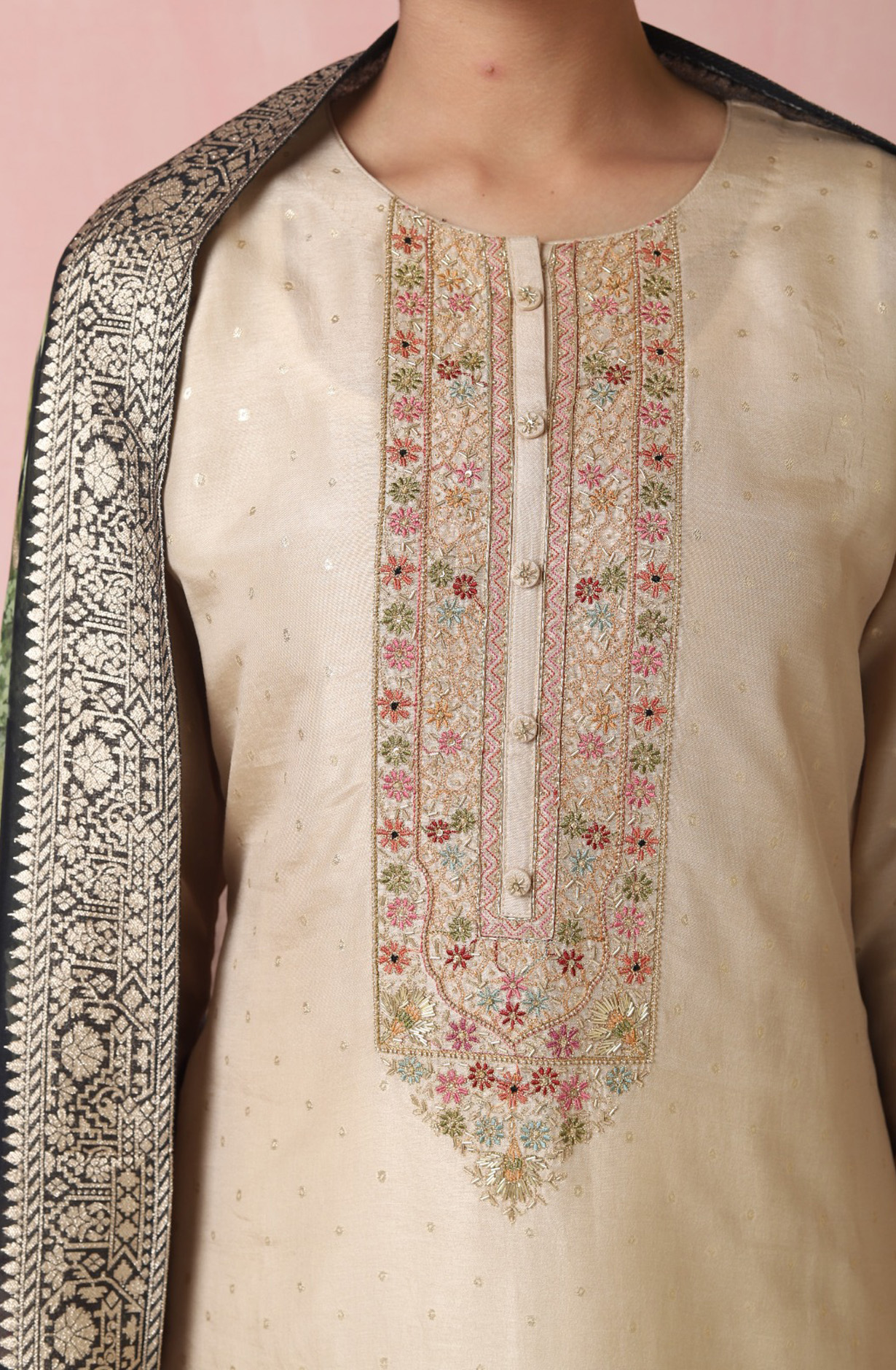 Beige Designer Silk Festive Salwar Kameez with Organza Dupatta - R157-SPR1618