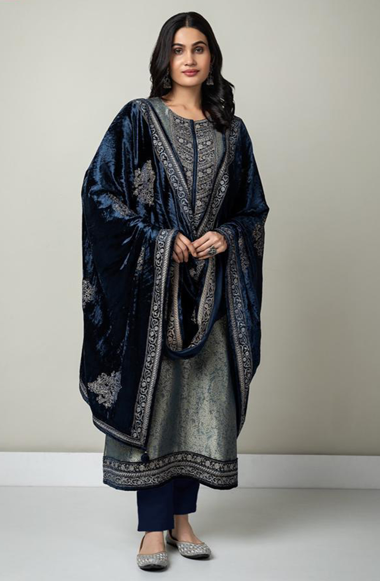 Blue Tissue Silk Salwaar Kameez with Embroidery and Handwork - R157-SPR1649B
