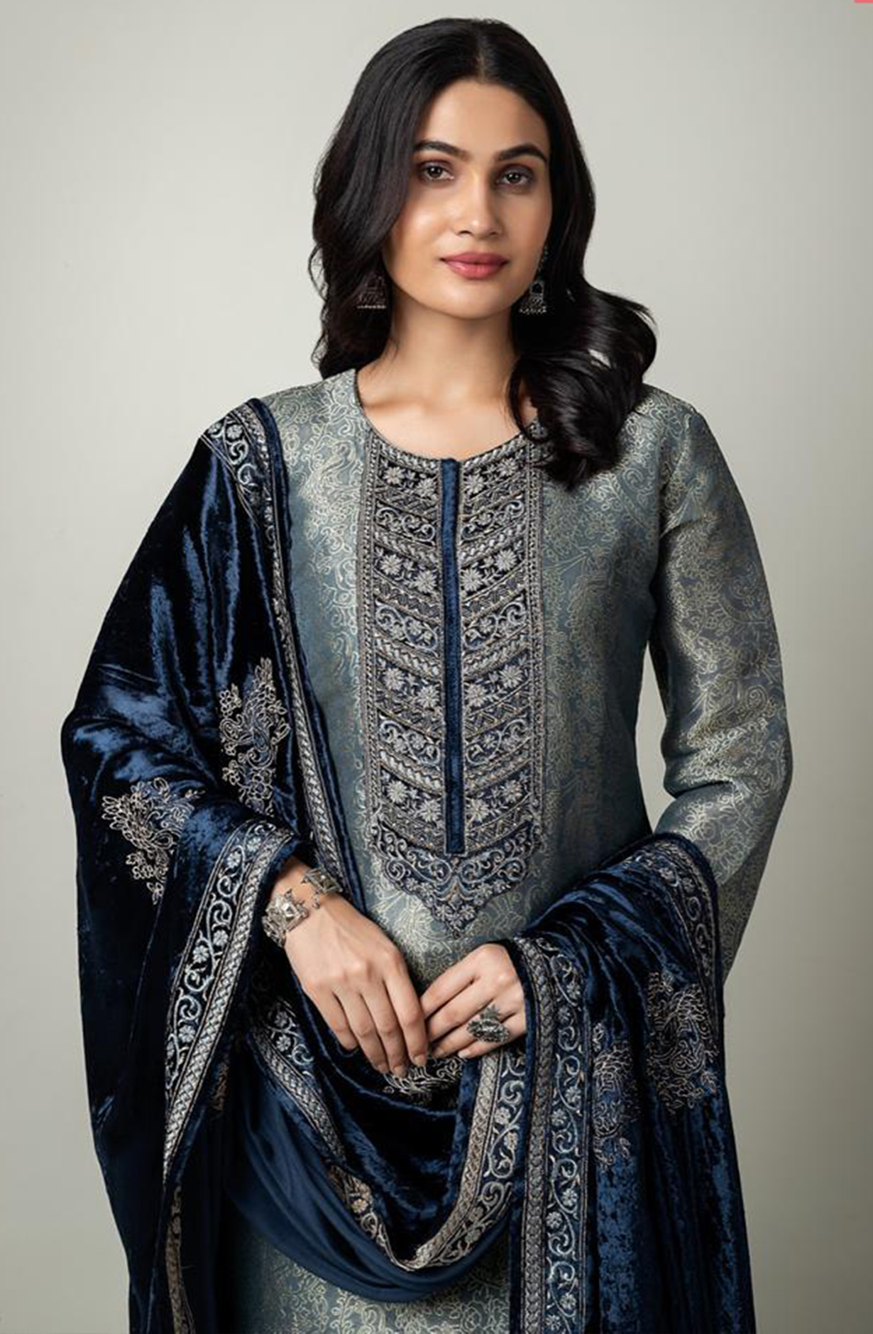 Blue Tissue Silk Salwaar Kameez with Embroidery and Handwork - R157-SPR1649B