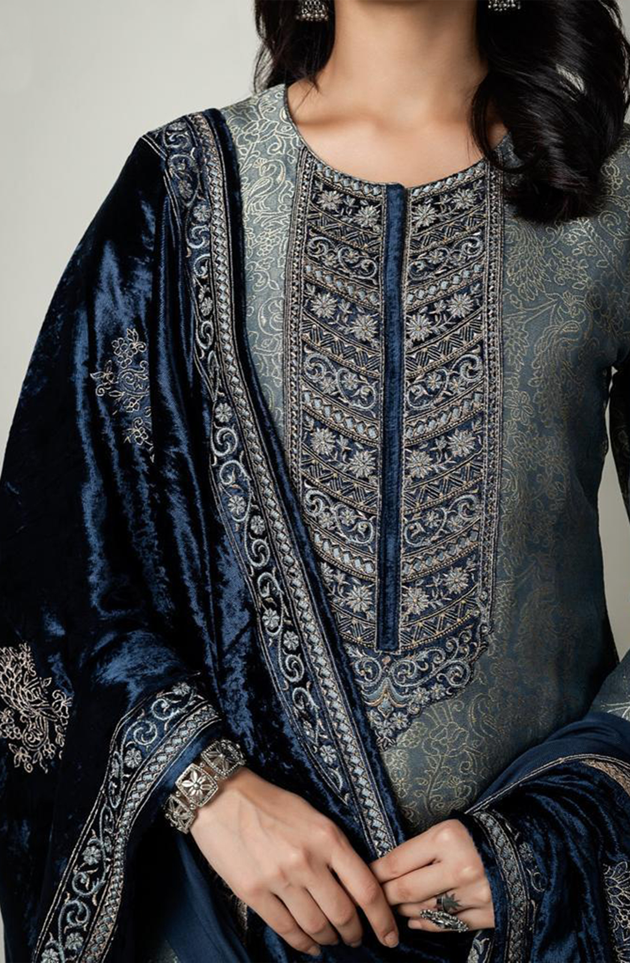 Blue Tissue Silk Salwaar Kameez with Embroidery and Handwork - R157-SPR1649B
