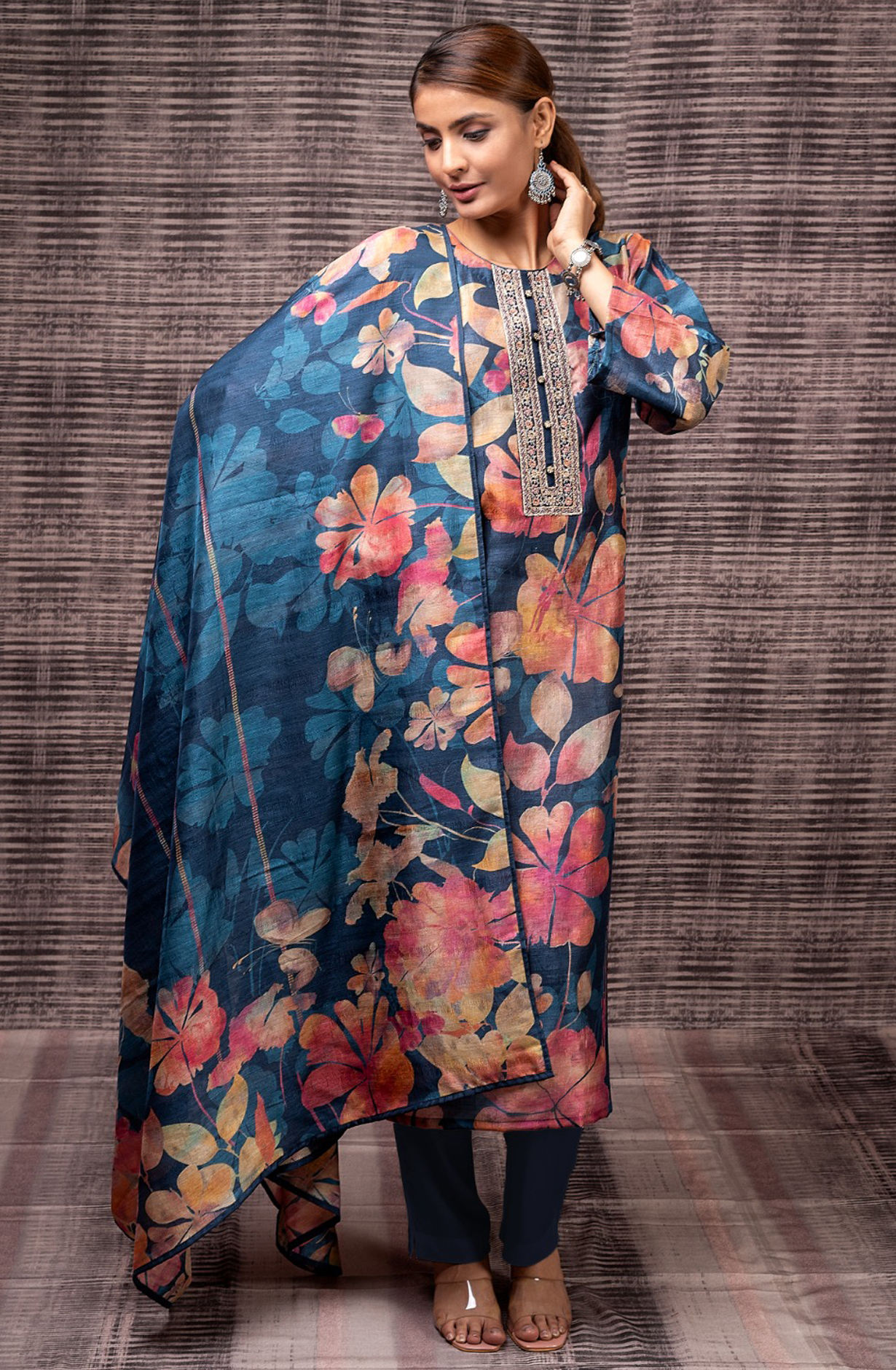 Designer Grey Tussar Silk Unstitched Salwar Kameez with Dupatta - R157-SPR1698B