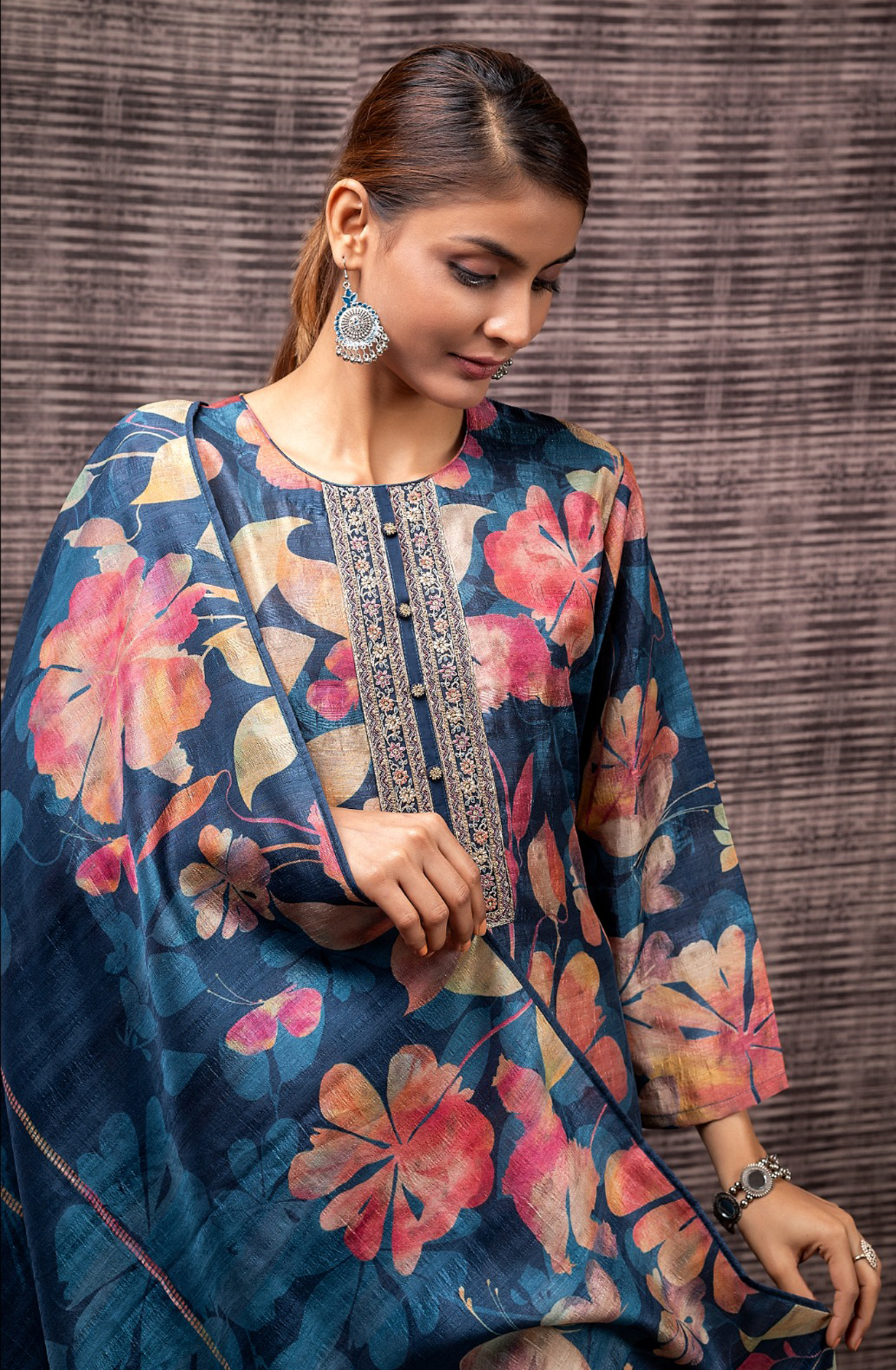 Designer Grey Tussar Silk Unstitched Salwar Kameez with Dupatta - R157-SPR1698B