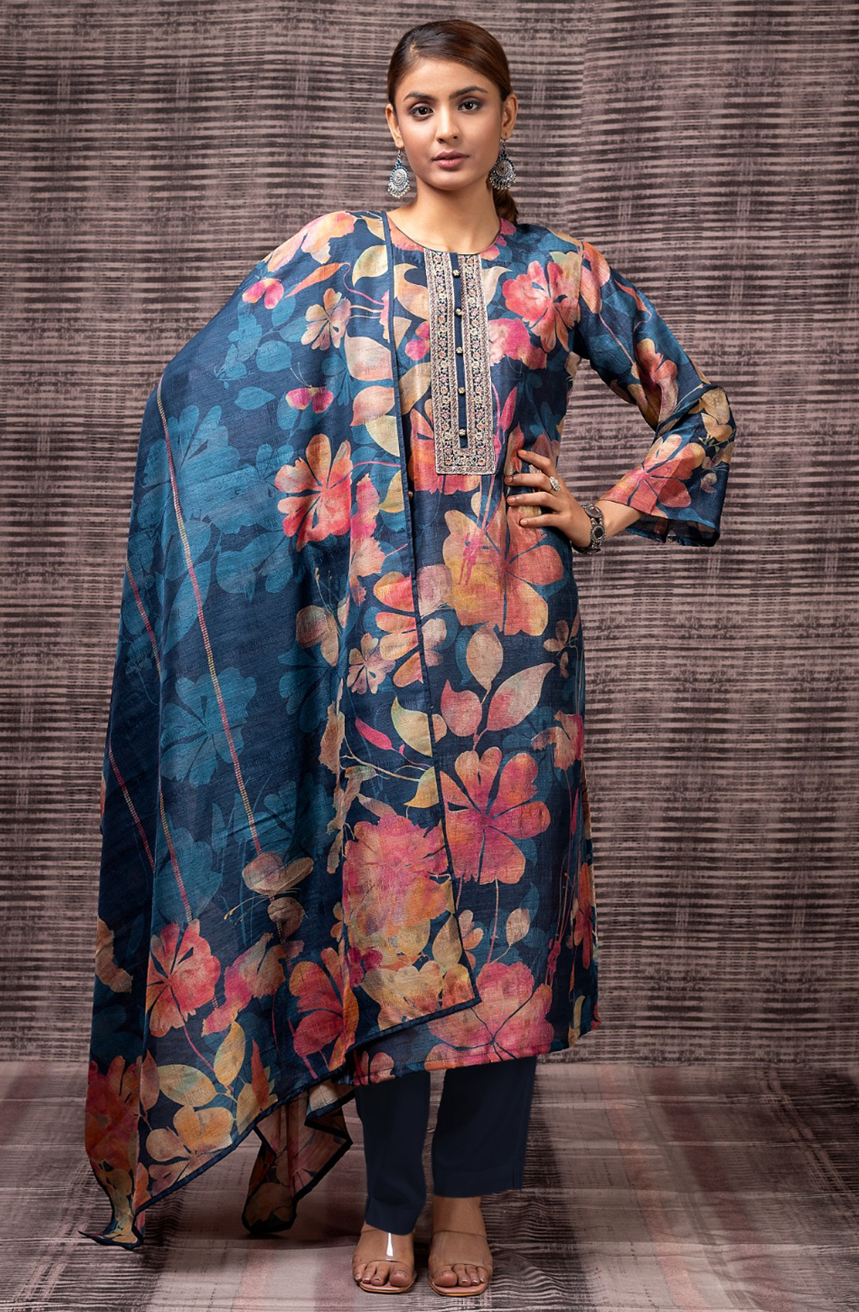 Designer Grey Tussar Silk Unstitched Salwar Kameez with Dupatta - R157-SPR1698B