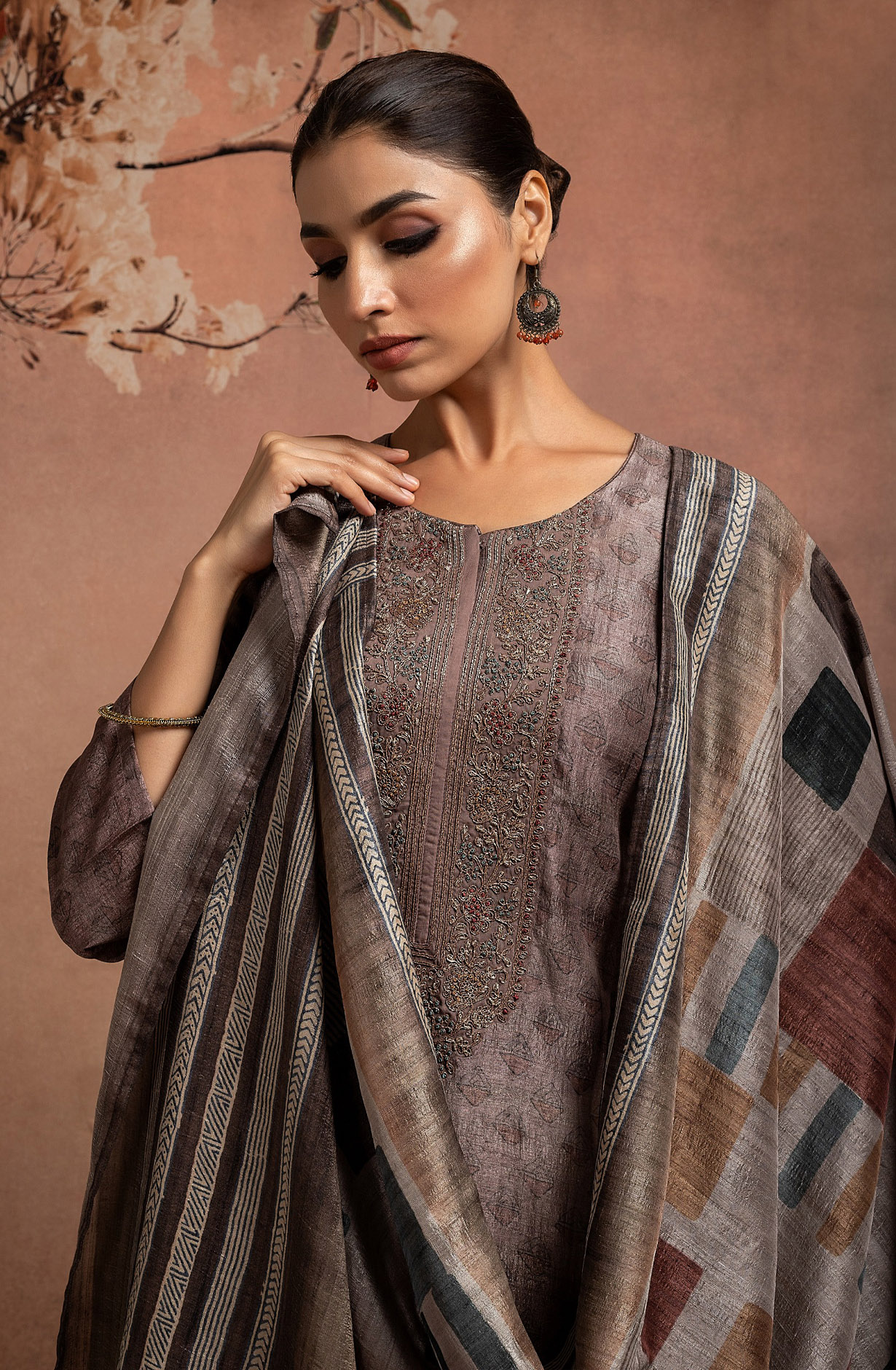 Designer Mauve Tussar Silk Unstitched Salwar Kameez with Dupatta - R157-SPR1720B