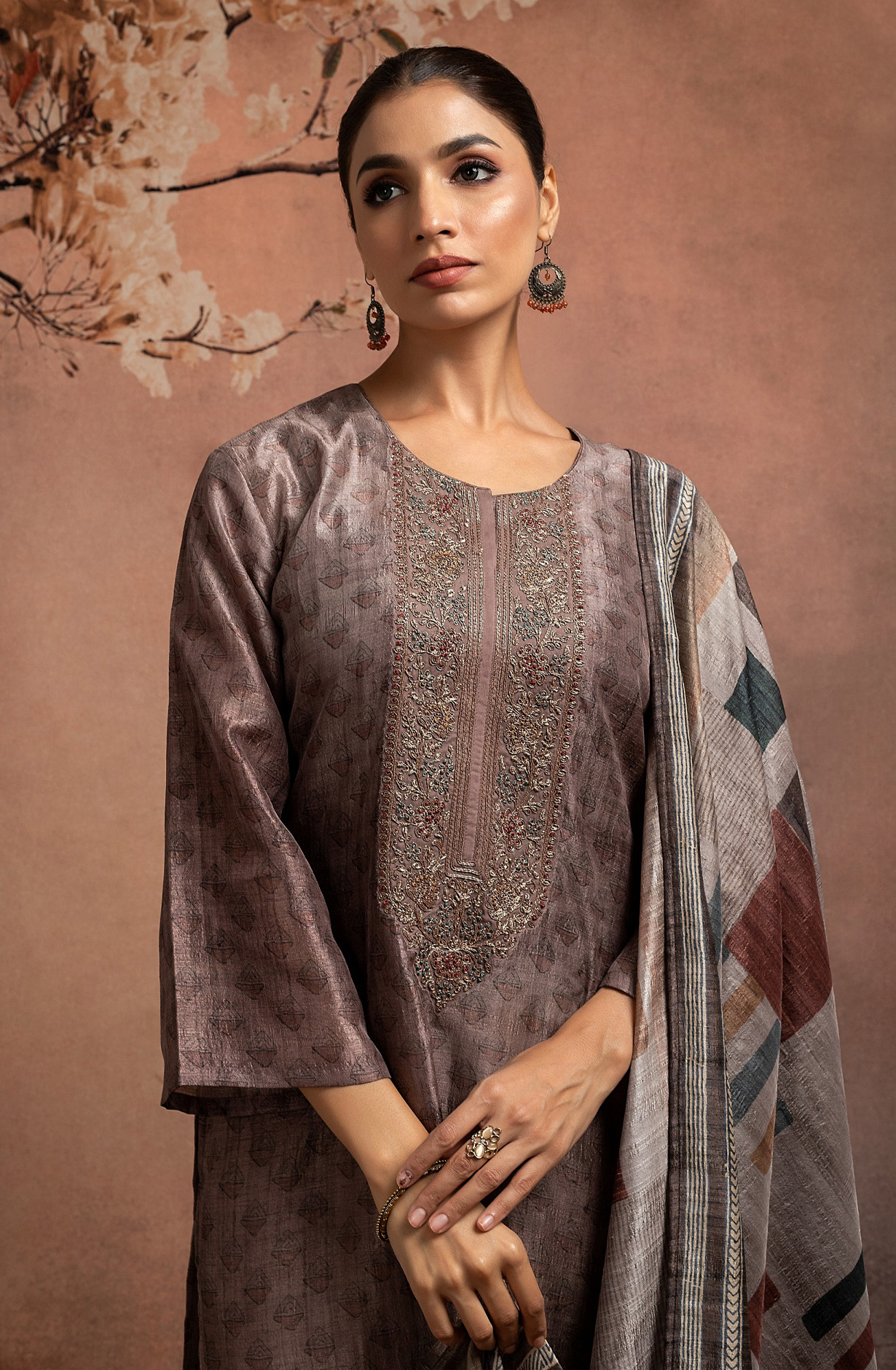 Designer Mauve Tussar Silk Unstitched Salwar Kameez with Dupatta - R157-SPR1720B