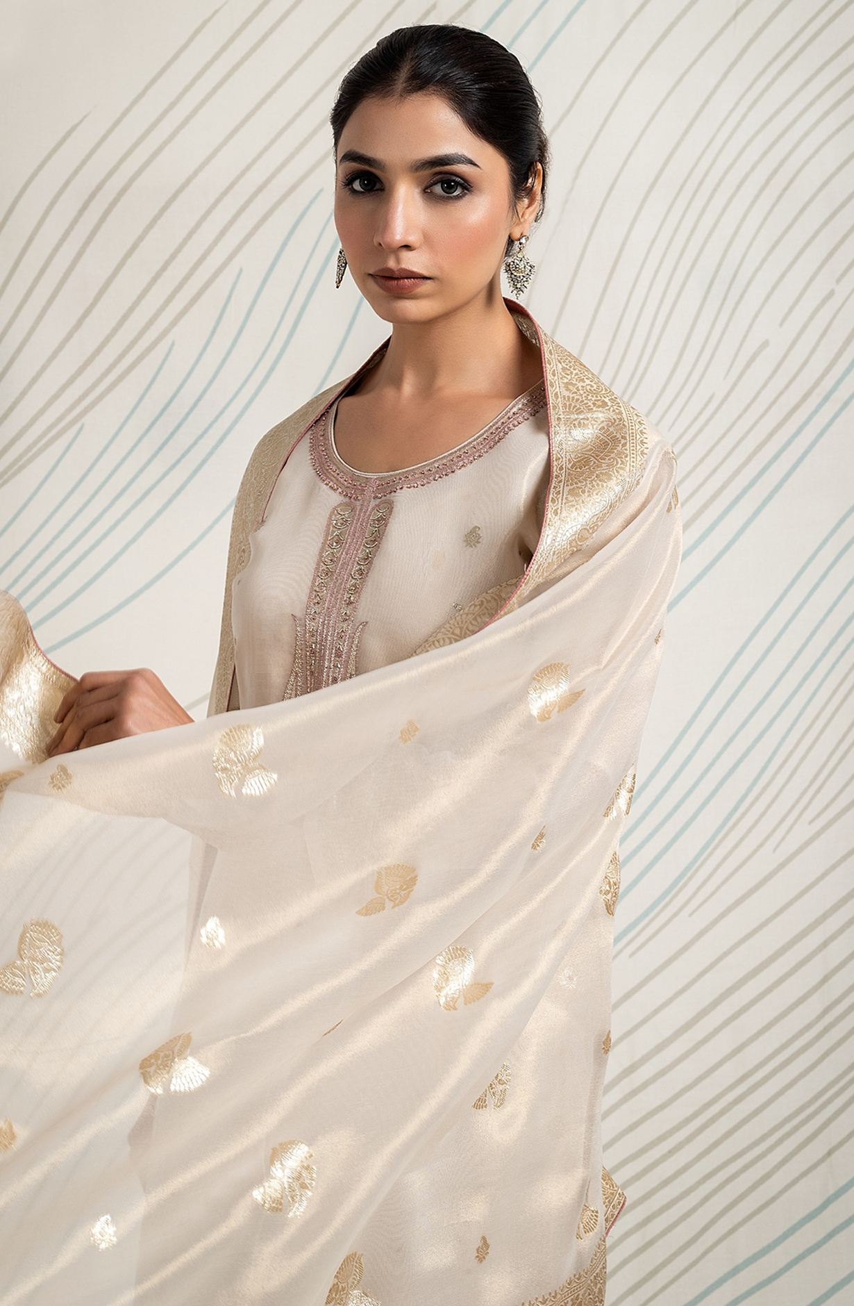 Beige Beautiful Tissue Silk Festive Salwar Kameez - R157-SPR1779