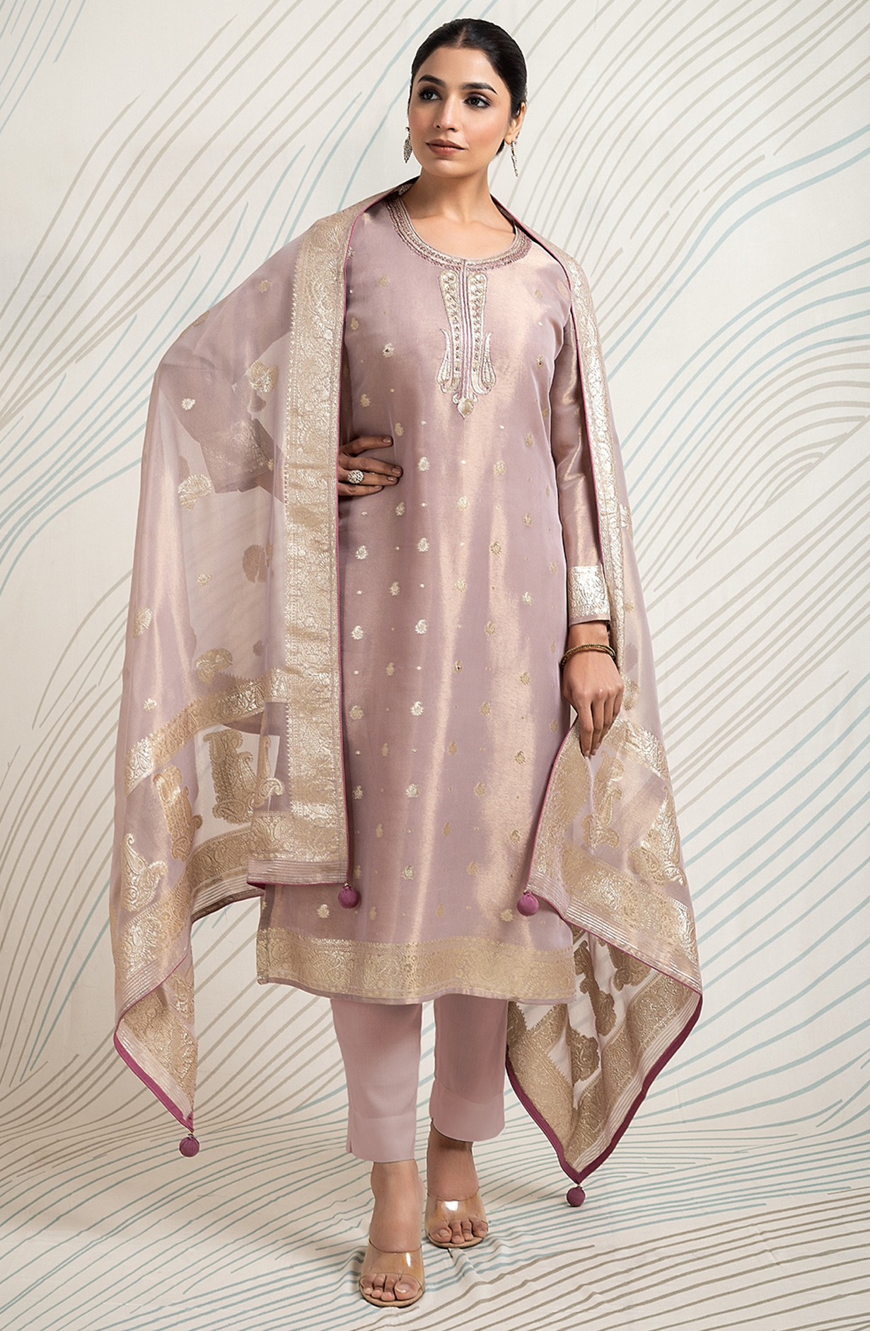 Mauve Beautiful Tissue Silk Festive Salwar Kameez - R157-SPR1779A