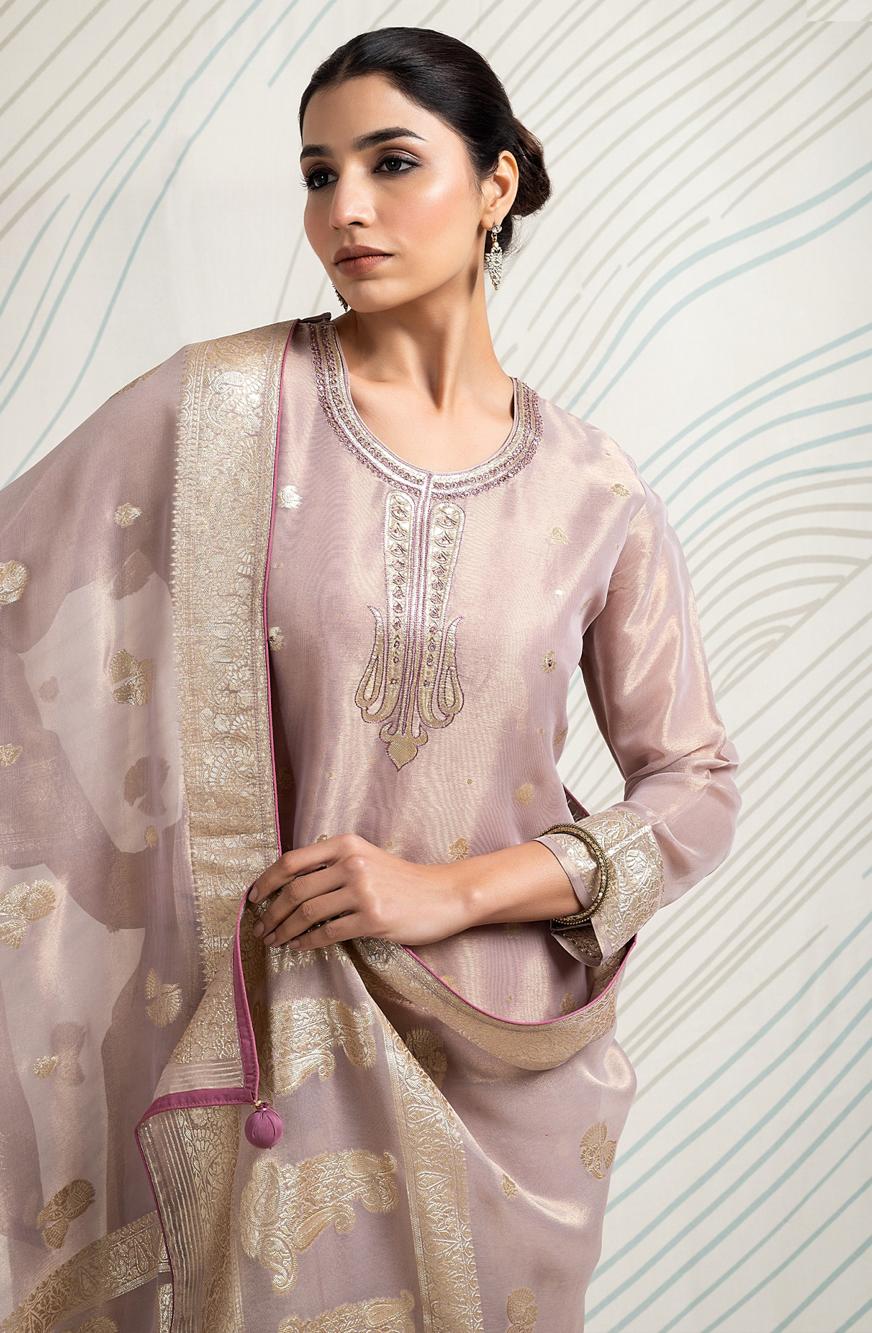Mauve Beautiful Tissue Silk Festive Salwar Kameez - R157-SPR1779A