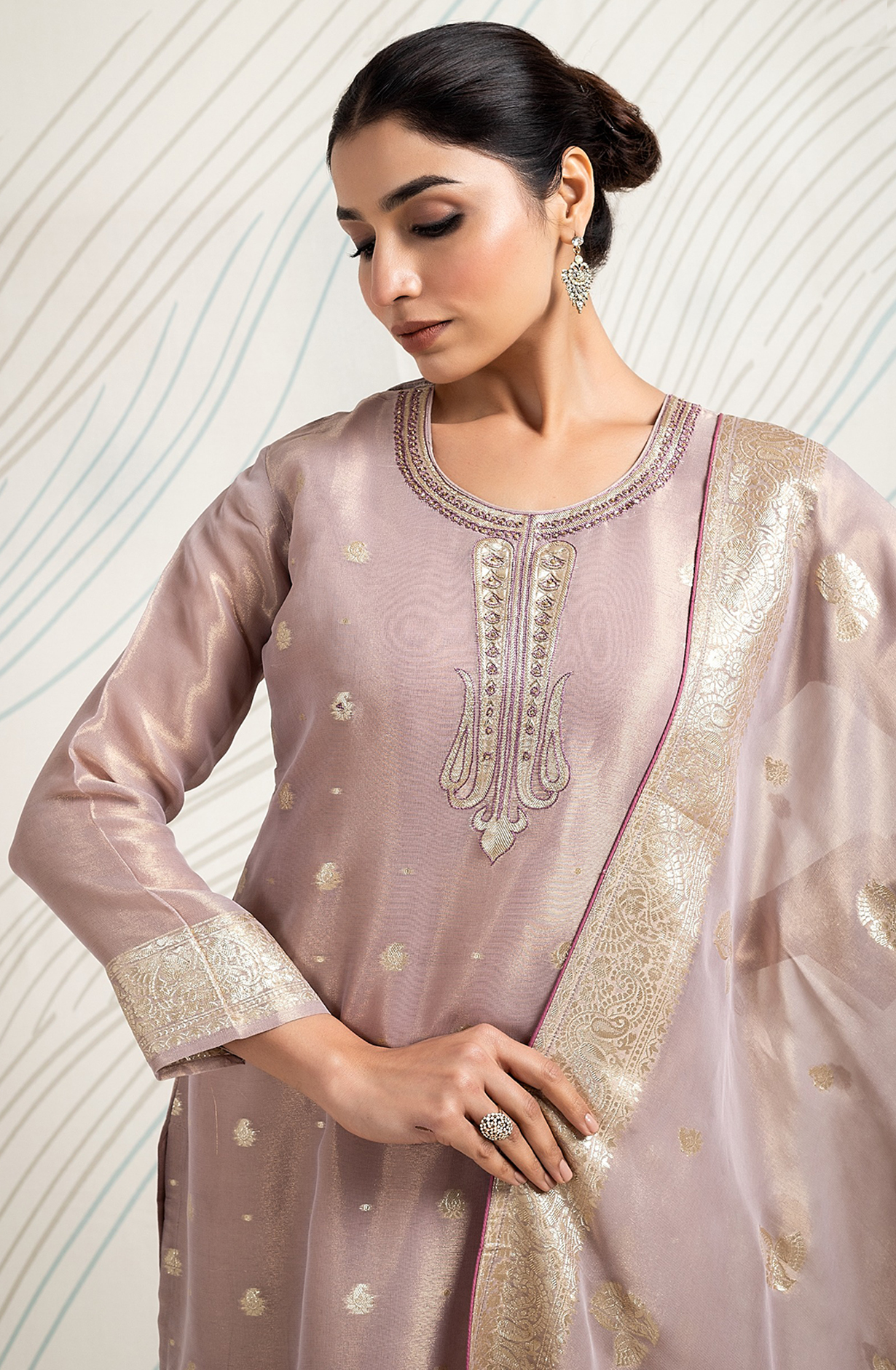 Mauve Beautiful Tissue Silk Festive Salwar Kameez - R157-SPR1779A