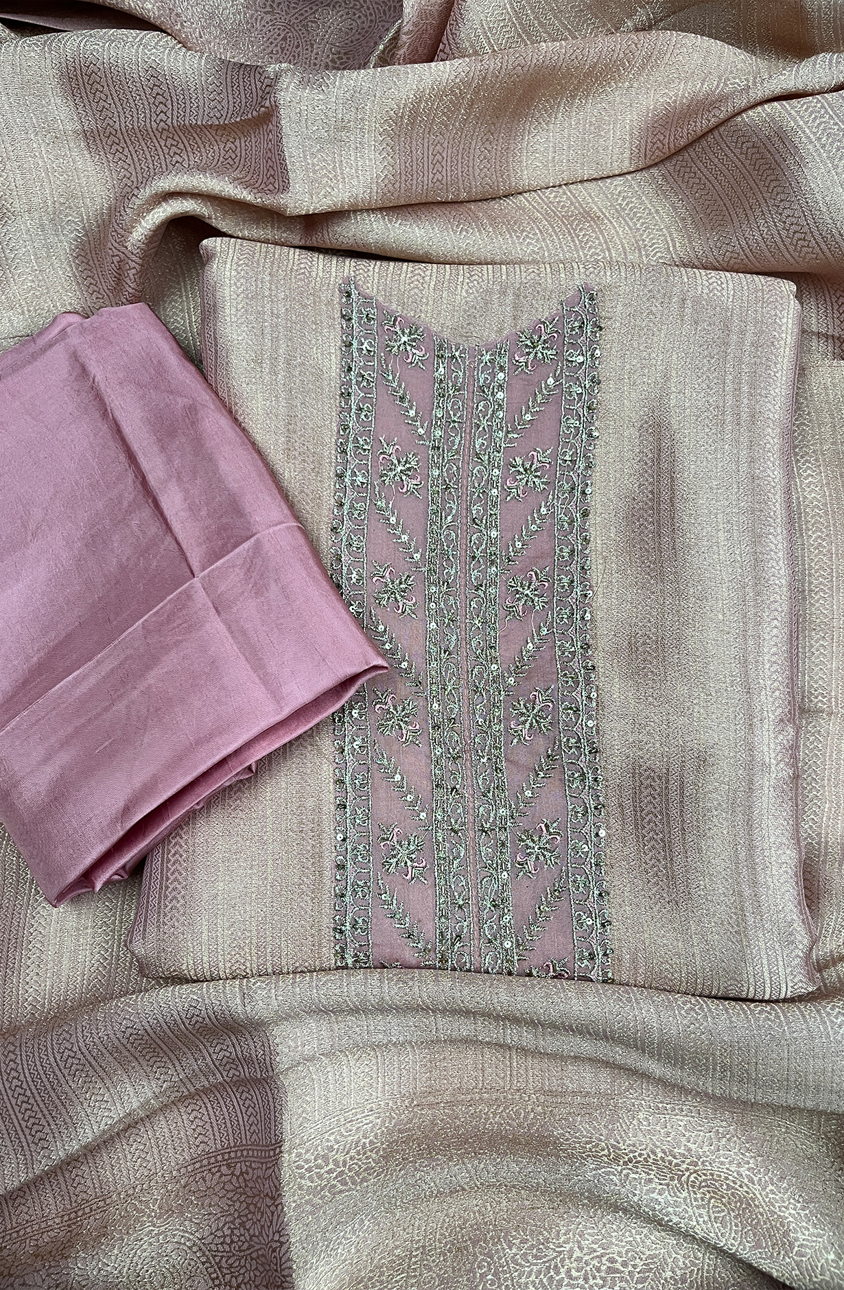 Pink Exclusive Tissue Silk Unstitched Salwar Kameez - R157-SPR1794D