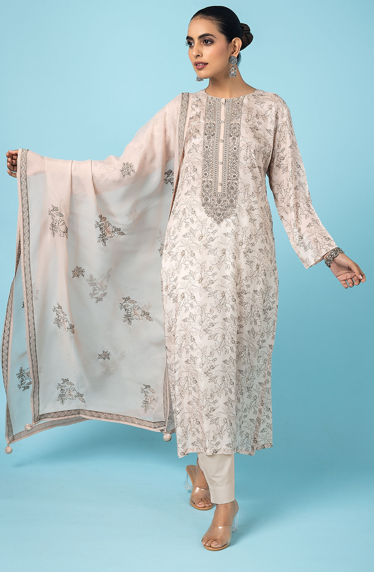 Designer Fawn Modal Digital Printed Salwar Suit with Organza Dupatta - R157-SPR1802