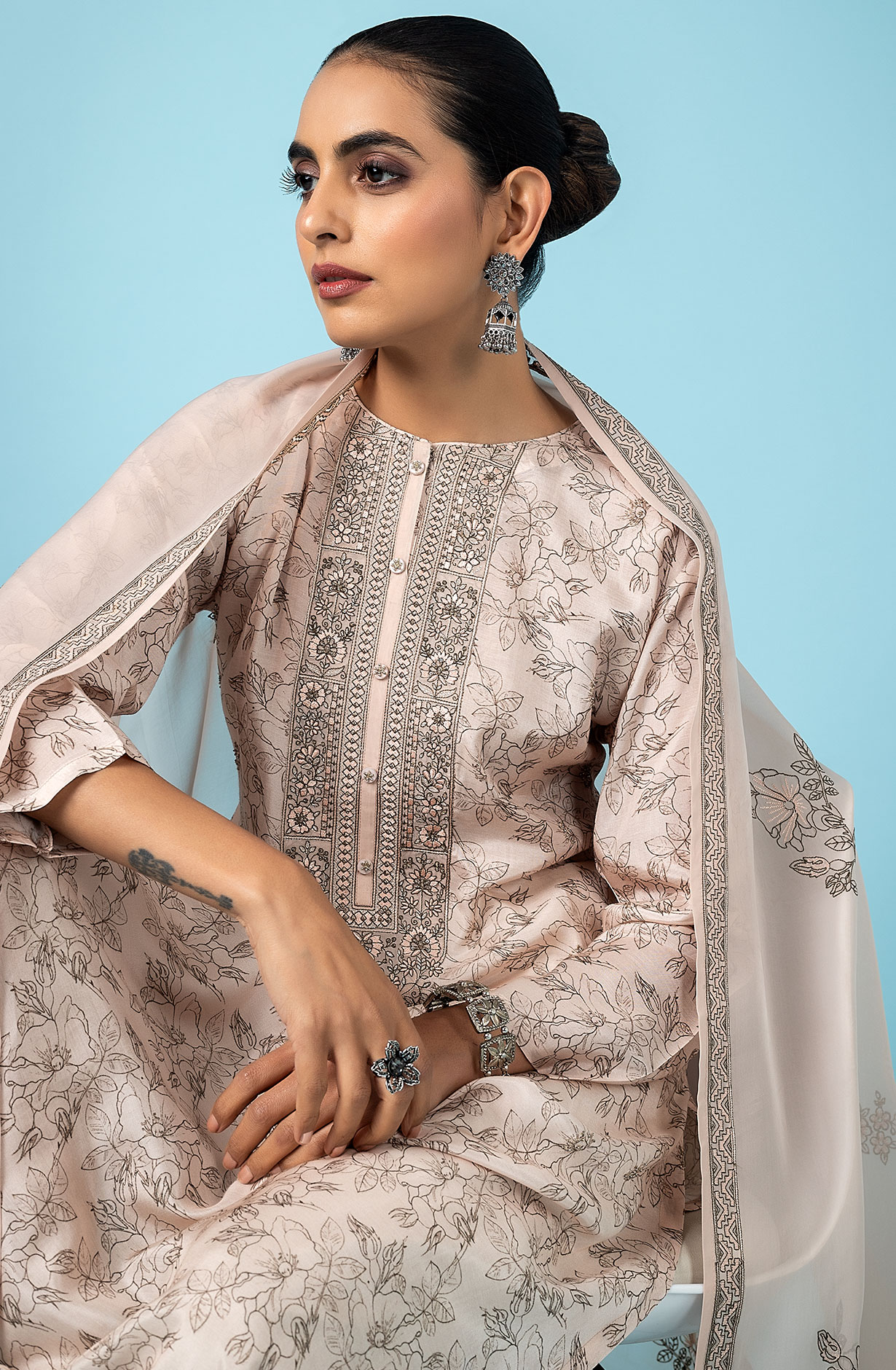 Designer Fawn Modal Digital Printed Salwar Suit with Organza Dupatta - R157-SPR1802